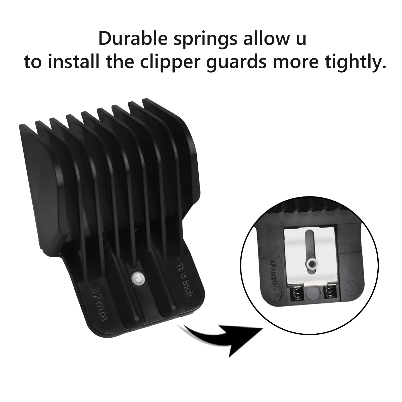 8 Pack Clipper Guards for Wahl Detailer & Andis T Outliner & BaByliss PRO, 1/32" to 11/4" Universal Hair Clipper Guards Set, Snap-on Blade Attachment Combs with Springs for Most Hair Clippers, Black