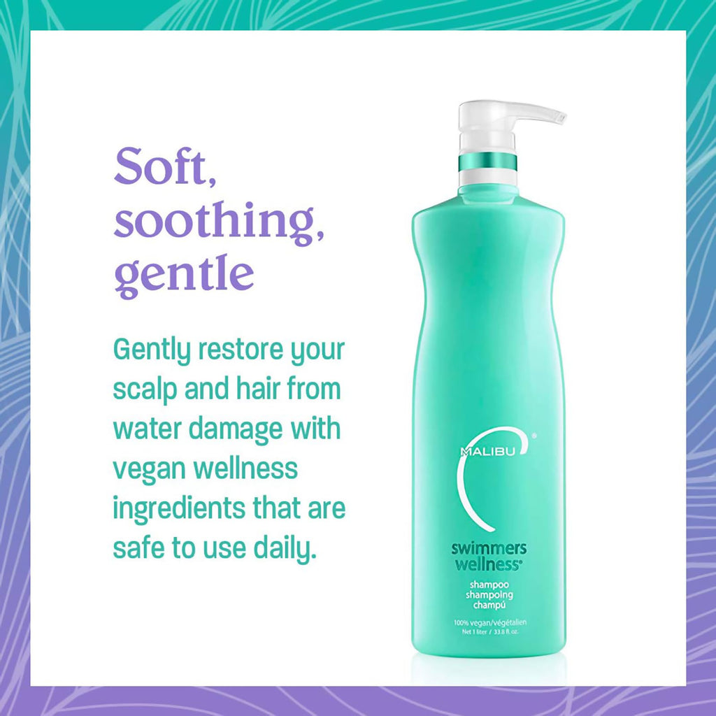 Malibu C Swimmers Wellness Clarifying Shampoo for Chlorine & Hair Build Up - Adults & Kids Swim Shampoo to Help Protect Against Pool Element Damage, Retain Moisture, Restore Shine & Texture (33.8oz)