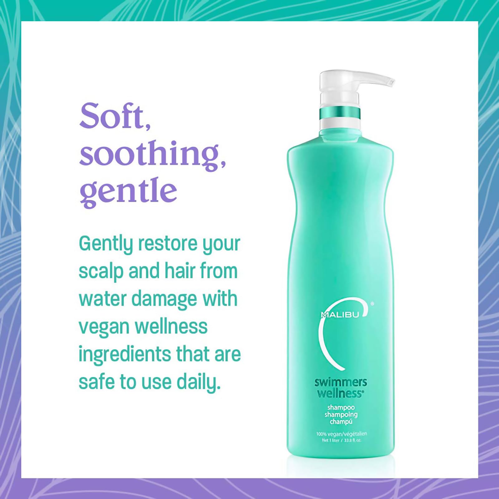 Malibu C Swimmers Wellness Clarifying Shampoo for Chlorine & Hair Build Up - Adults & Kids Swim Shampoo to Help Protect Against Pool Element Damage, Retain Moisture, Restore Shine & Texture (33.8oz)