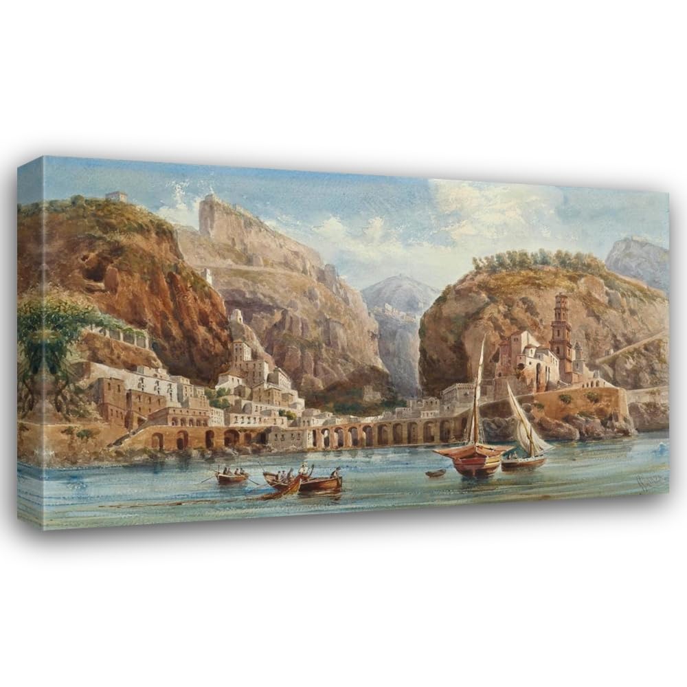 ArtDirect Fishing at Atrani on the Amalfi coast Custom Framed Art Print Giclee Print or Canvas Options with Various Sizes and Customization by Giovanni Lanza