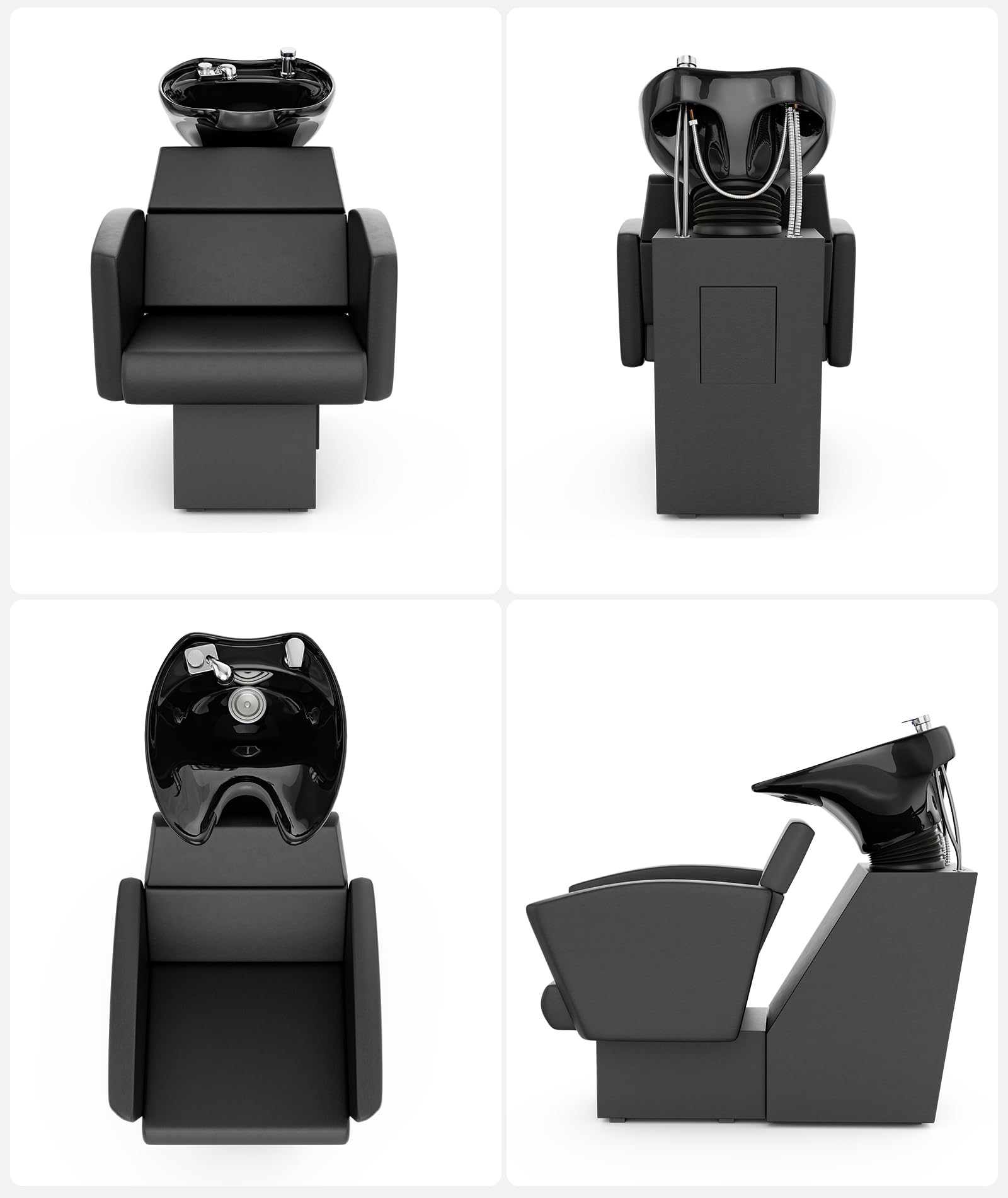 Icoget Shampoo Bowl and Chair Set for Salon, Deep Porcelain Tilting Salon Sinks for Hair Stylist, Backwash Shampoo Stations for Barber,Home, Black