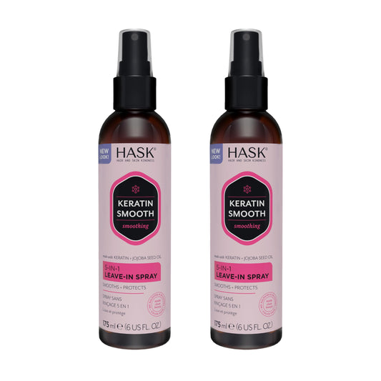 HASK Keratin 5-in-1 Leave In Conditioner Spray for all hair types, color safe, gluten free, sulfate free, paraben free - KERATIN 2 PIECE SET