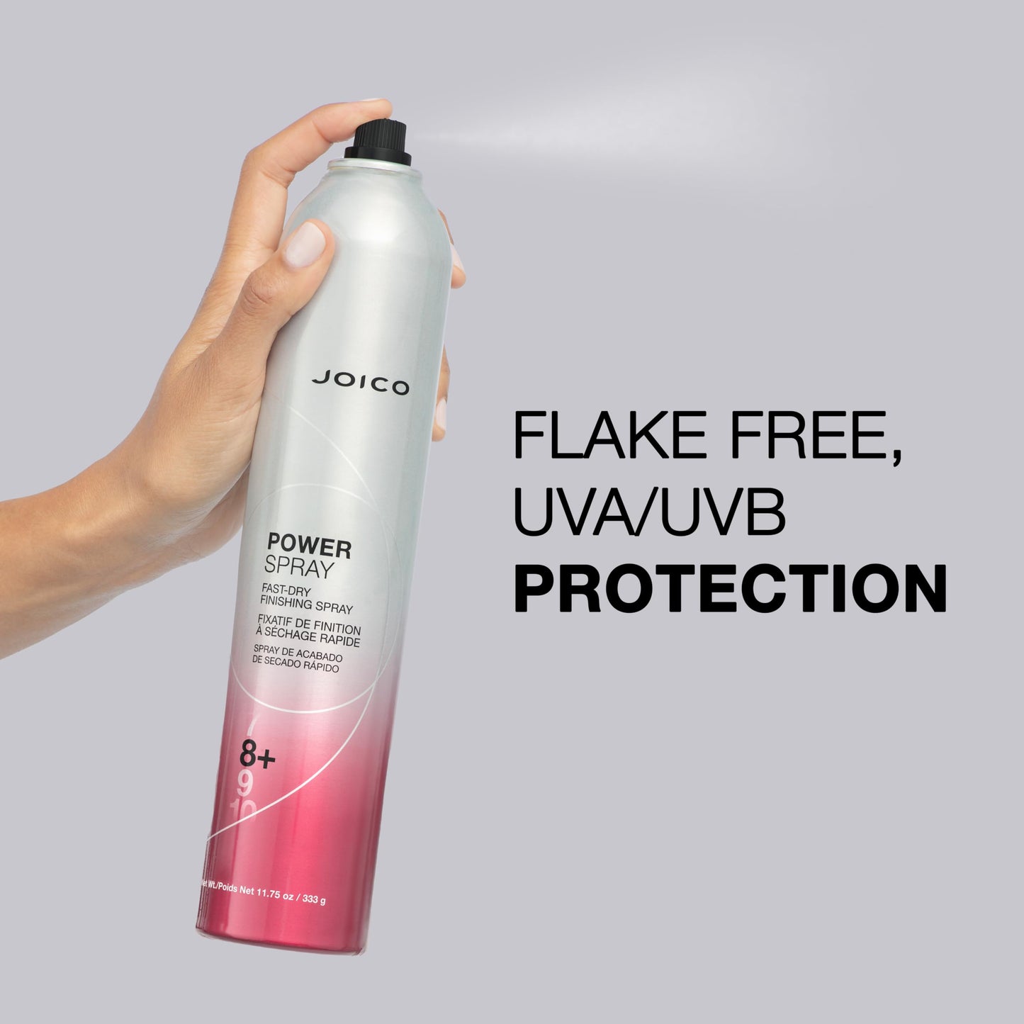 Joico Power Spray 速干定型喷雾 | 适用于大多数发质 | 防热防潮 | 防污染防有害紫外线 | 不含防腐剂和硫酸盐 | 72 小时定型 | 11.75 液体盎司