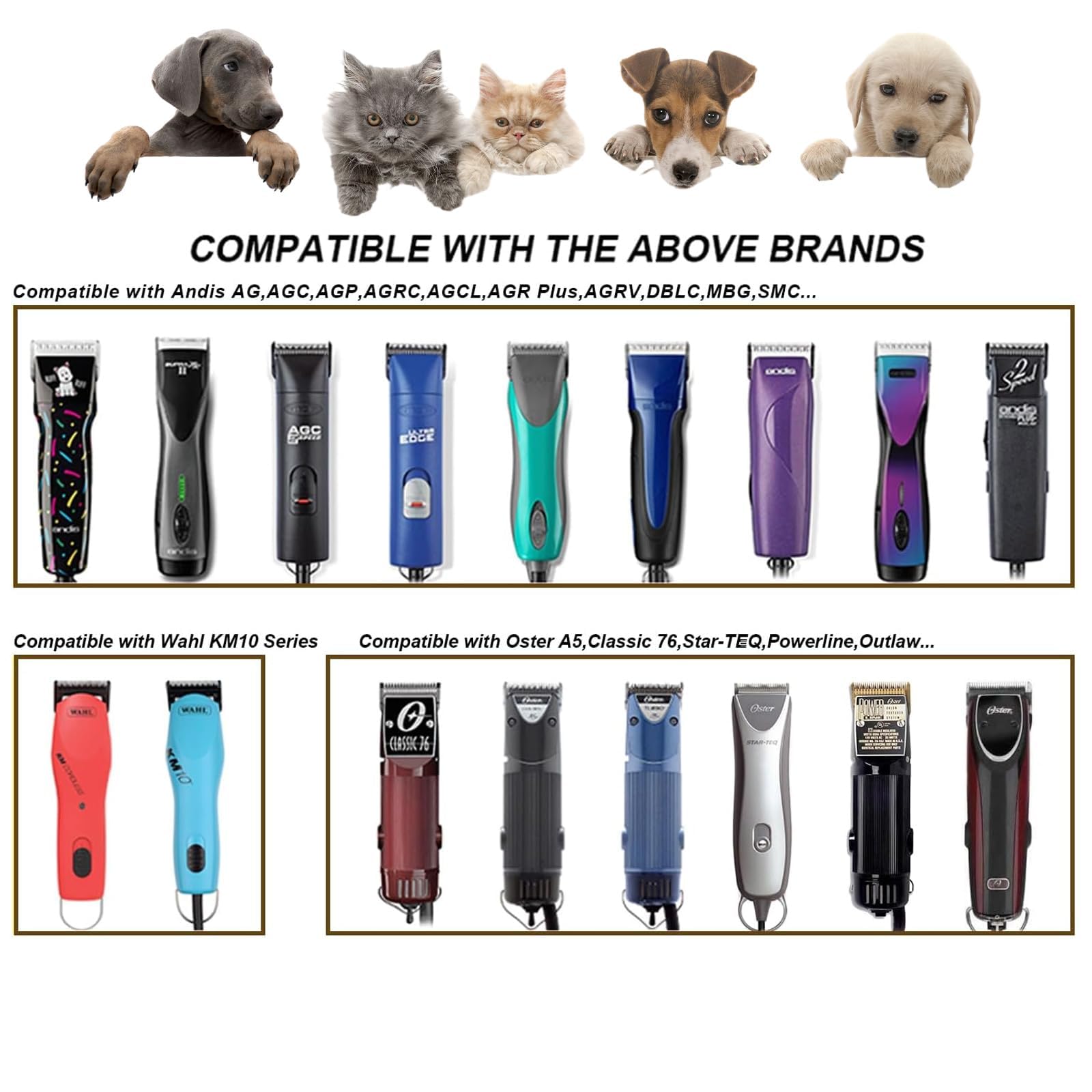 7PCS Dog Grooming Blades Compatible with Andis Dog Clippers,Dog Clipper Blades Compatible with Oster A5,Wahl km10 Dog Clippers for Animal Dog Cat Horse,Stainless-Steel Blade Sharp