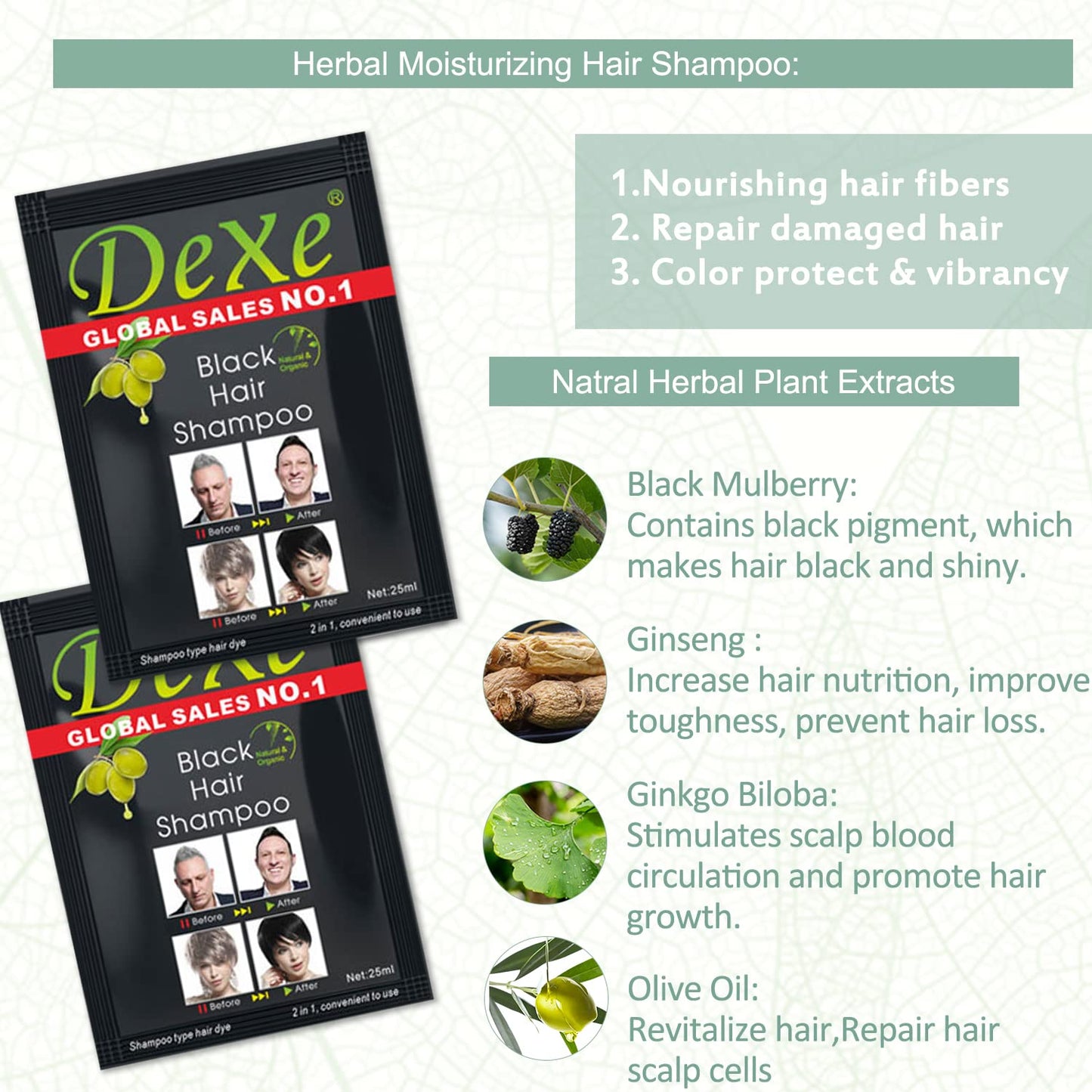 10 PCS Dexe Hair Shampoo Instant Hair Dye for Men Women, Black Color - Simple to Use - Hair Dye Permanent - Last 30 days - Natural Ingredients for Woman&Man