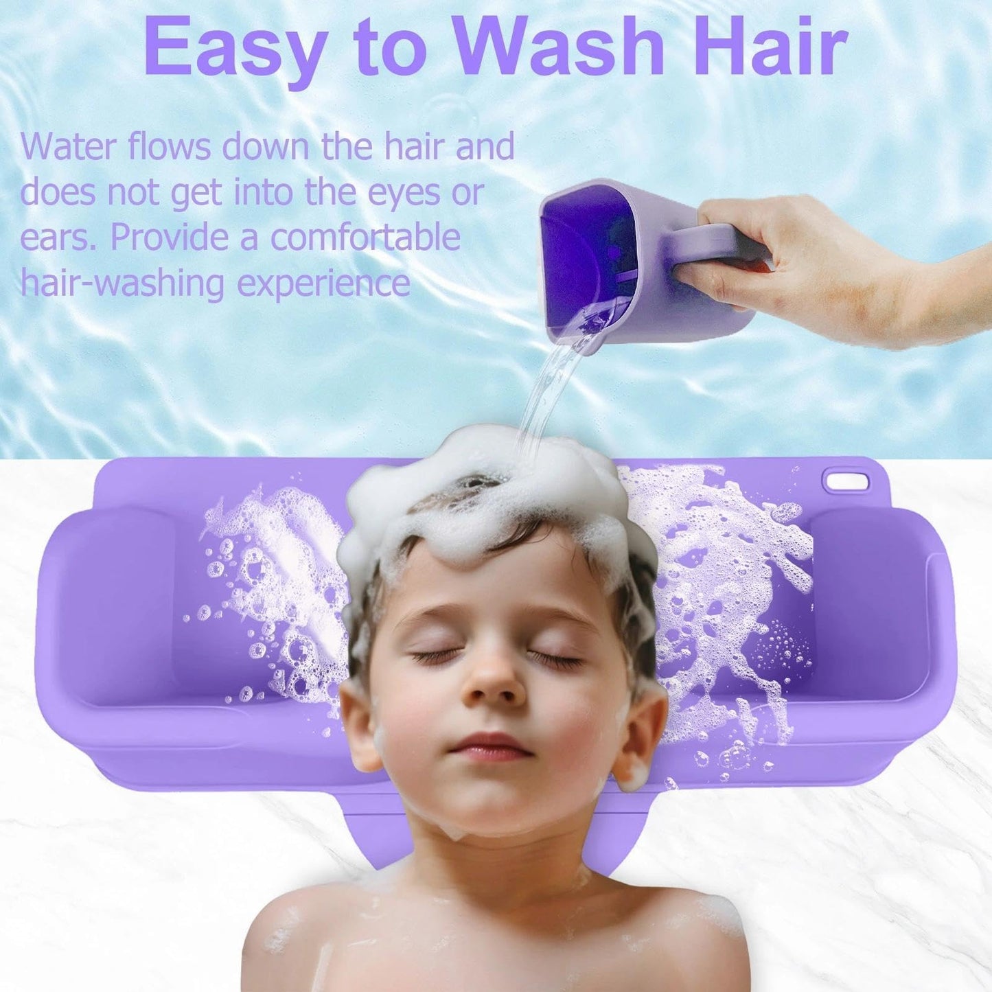 nestery Hair Washing Station for Kids, Silicone Portable Shampoo Bowl and Elderly with Rinse Cup & Scalp Massager, Hair Washing Basin for Sink or Bathtub at Home with Neck Support Purple