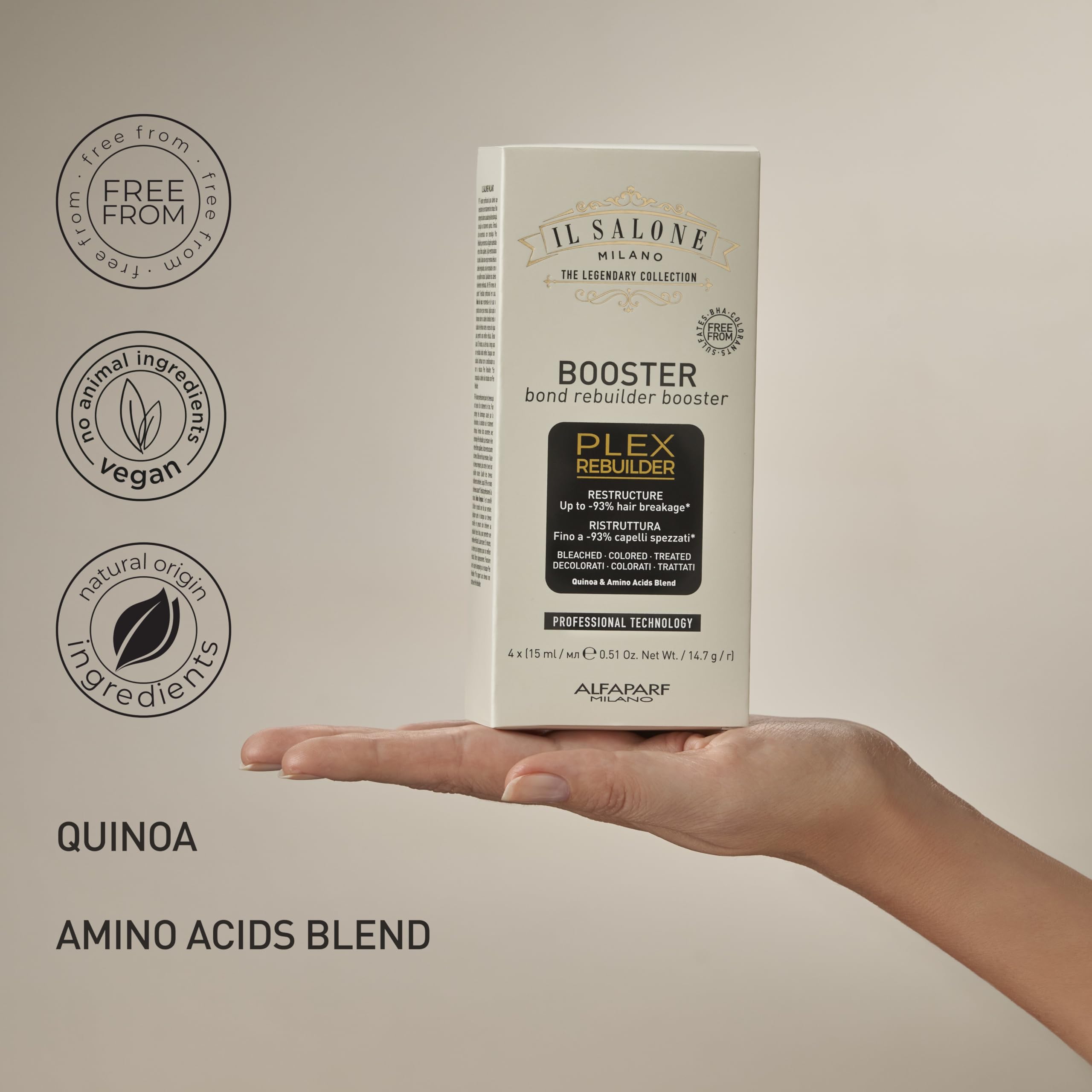 Il Salone Milano Plex Rebuilder Booster - Bonding & Hair Treatment for Enhanced Hair Color, Shine, and Softness - 4 x (0.51 oz / 15 ml)