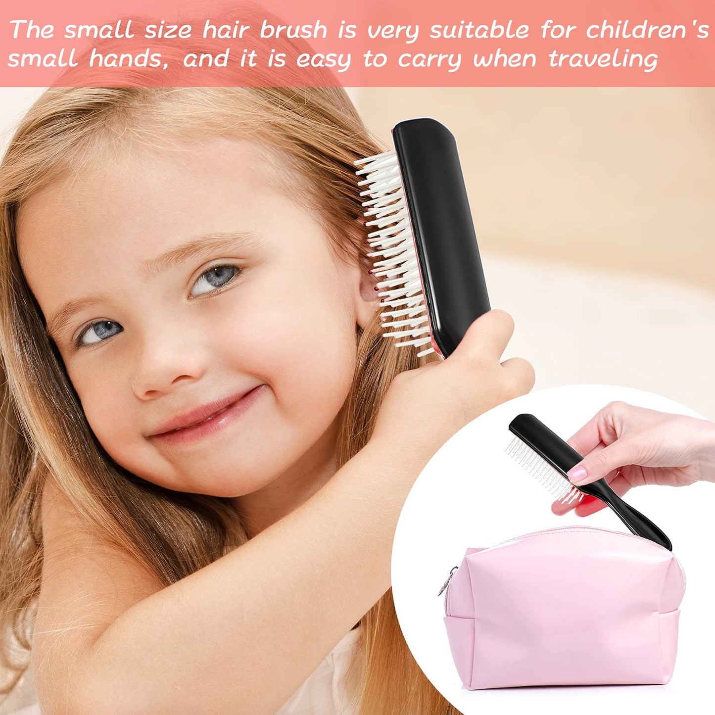 Brosse à cheveux Patelai en nylon, 3 tailles, 9 et 5 rangées, pour cheveux bouclés naturels, démêlante, peigne de voyage pour femmes et hommes, volumisante, modelante, séparatrice, définissante, pour salon de coiffure (rouge et noir)