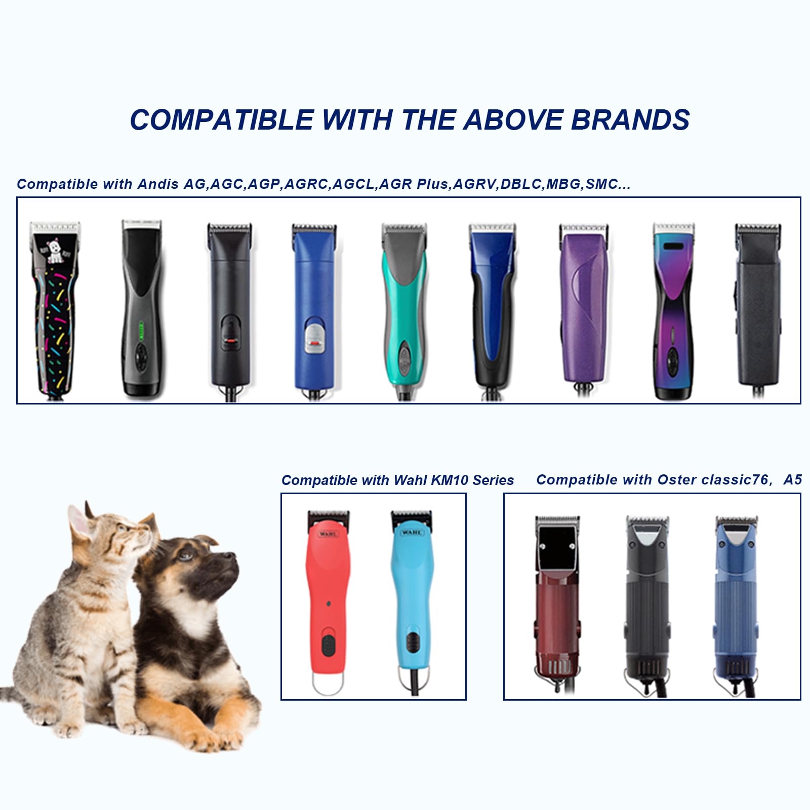 HONGNAL 3PACK Dog Grooming Clipper Replacement Blades Compatible with Andis Pet Clipper/Oster A5/Wahl KM Series Dog Clipper,Ceramic Blade & Stainless Steel Blade (4FC+5FC+7FC)