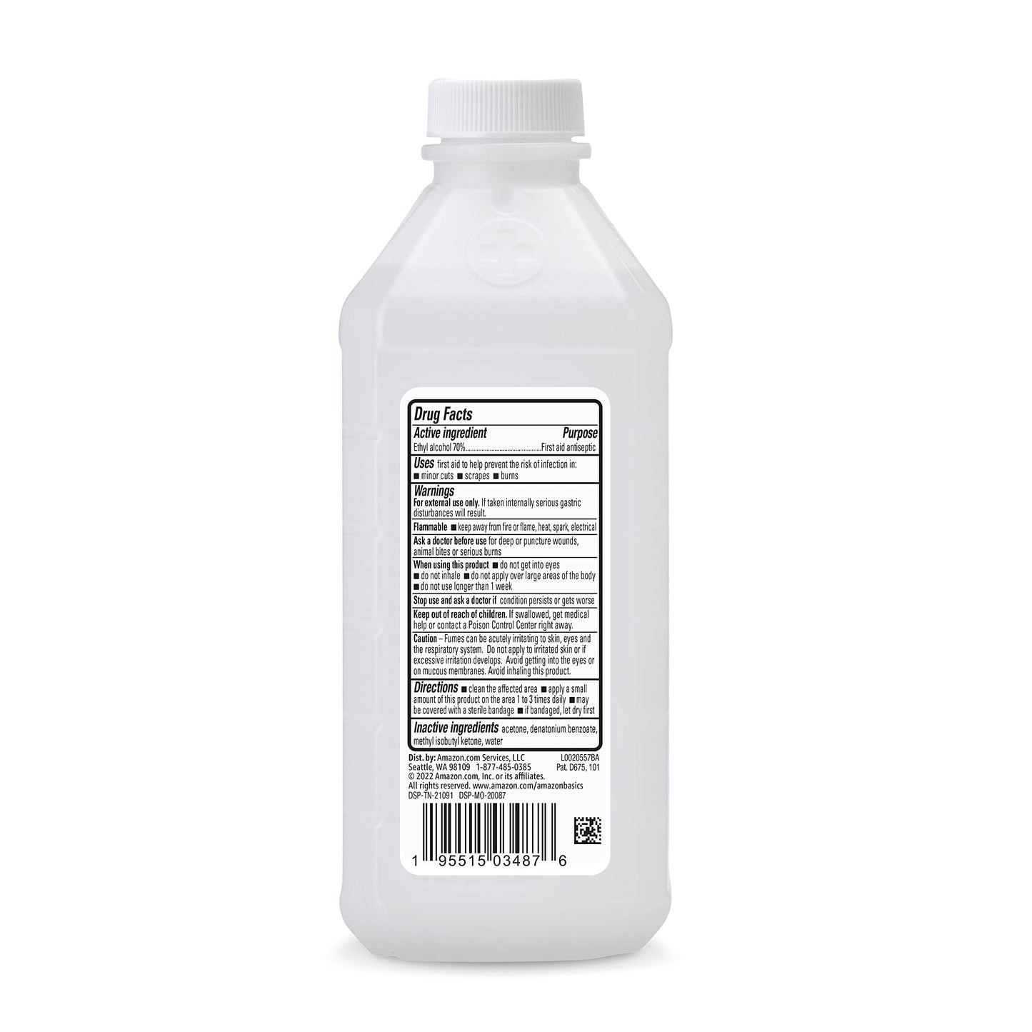 Light Gray Amazon Basics 70% Ethyl Rubbing Alcohol First Aid Antiseptic for Cuts, Scrapes and Burns, Unscented, 16 fl oz (Previously Solimo)