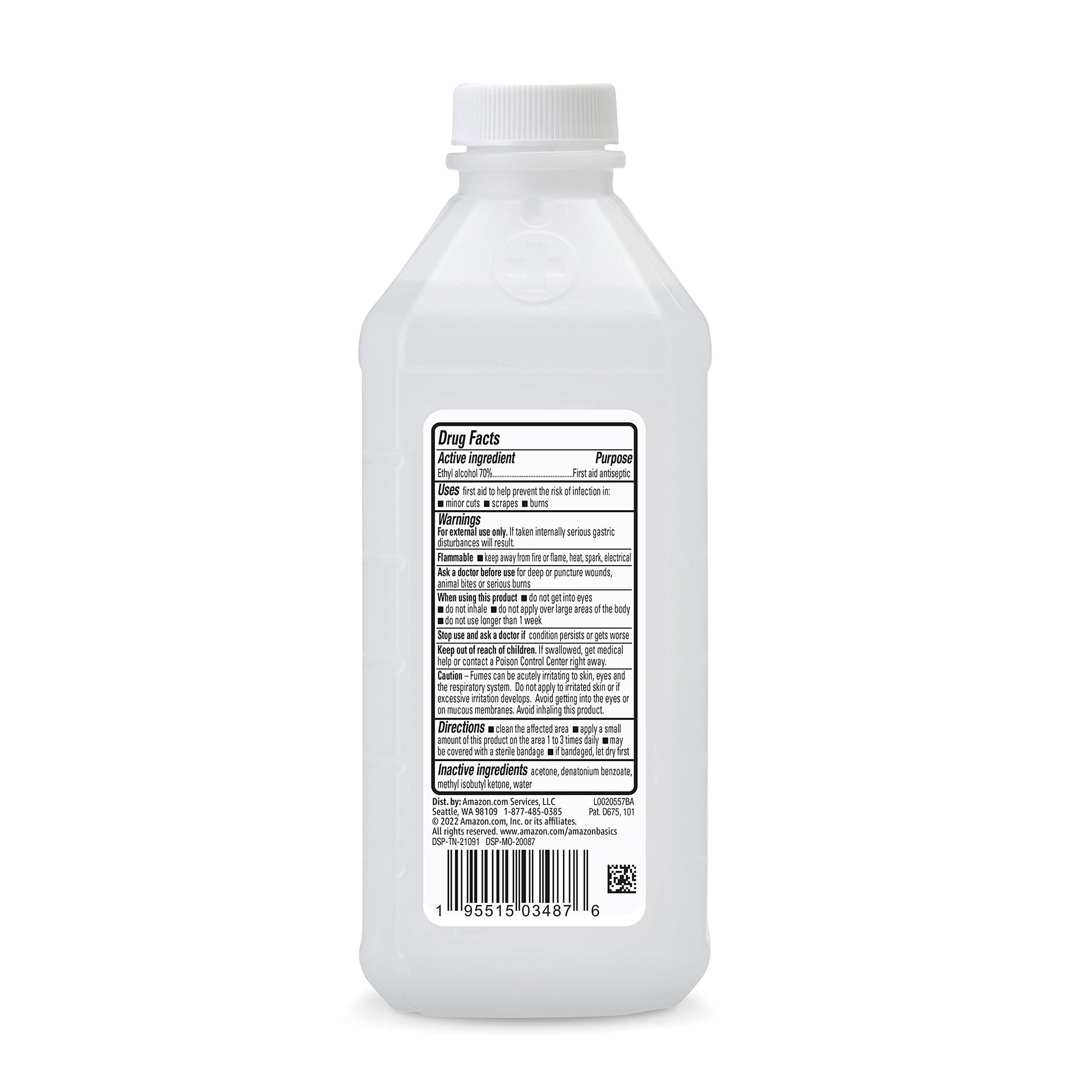 Light Gray Amazon Basics 70% Ethyl Rubbing Alcohol First Aid Antiseptic for Cuts, Scrapes and Burns, Unscented, 16 fl oz (Previously Solimo)