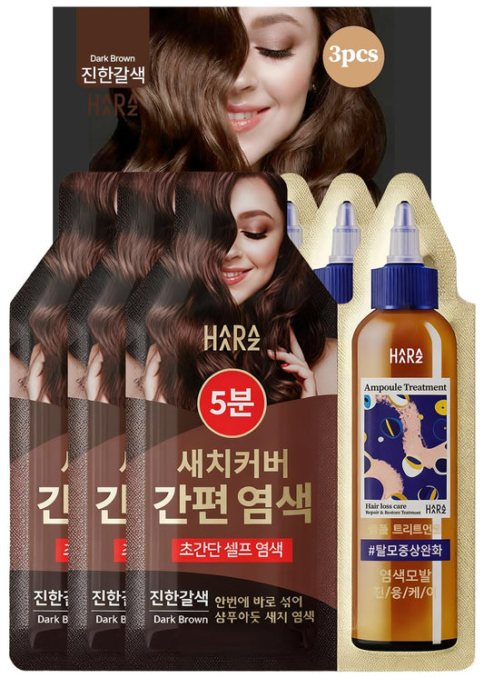 White Smoke HAARAZ Hair Dye + Ampoule Anti Hair Loss Treatment, Permanent Hair Color, 100% Gray Coverage, 2-Step Shampoo + 5-Minute Hair Color for Women & Men & Scalp Care Formula (BLACK)