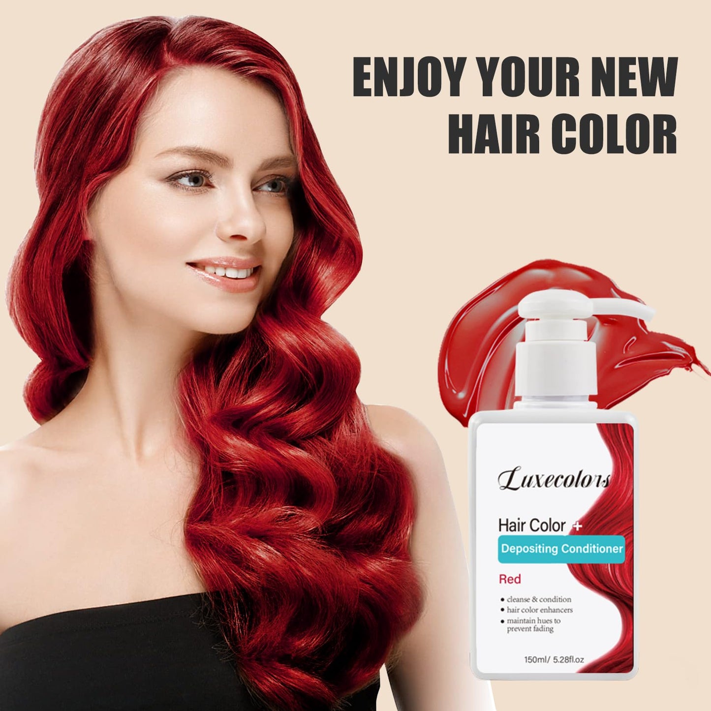 Depositing Conditioner Hair Mask, Hair Refreshing Conditioner, Non-foaming, Cruelty-free 5.28 fl.oz (Red)