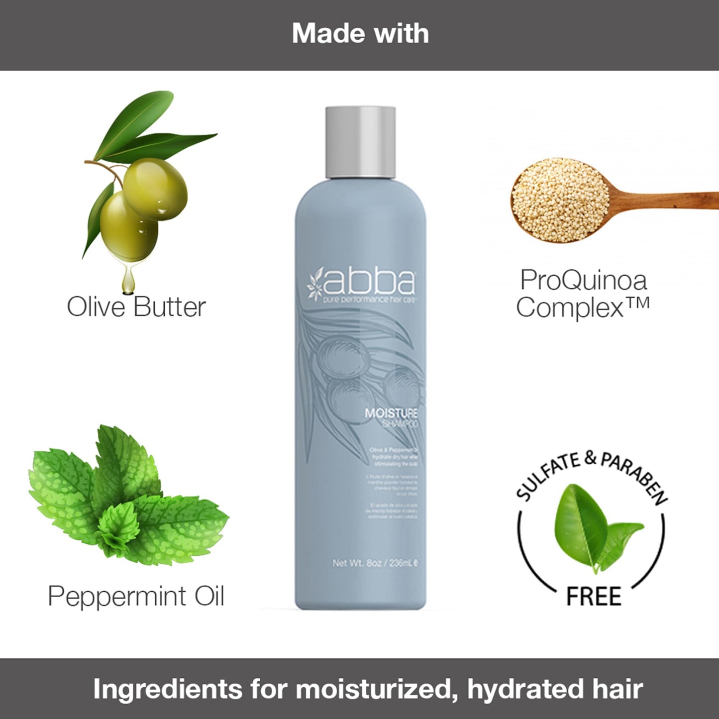 White Smoke ABBA Moisture Shampoo, Olive & Peppermint Oil,8 Fl Oz (Pack of 1)