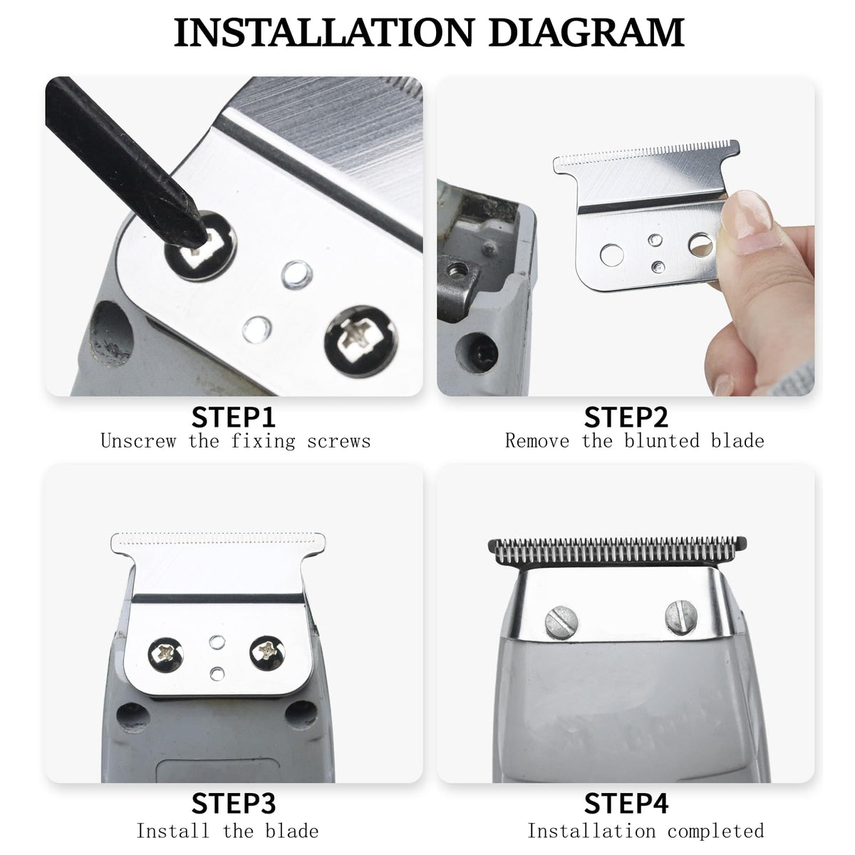 2 Pack Replacement T-Blades Compatible with Andis T-Outliners GTO,GO and SLS Trimmers,Silver