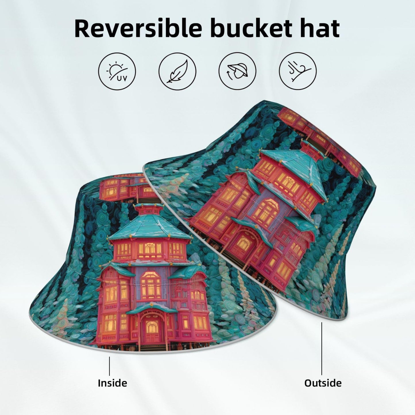 Alice Blue Enchanted Alcove Versatile Bucket Hat for Sun Protection Foldable Breathable and Stylish Outdoor Accessory Black