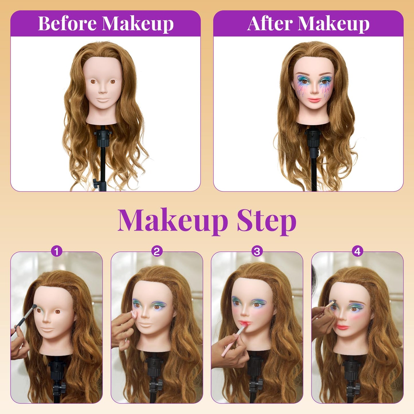 White Smoke 28" Mannequin Head Human Hair - 80% Real Hair Mannequin Head for Makeup Practice, Cosmetology Manikin Doll Head for Hair Styling, Hairdressing Training Head for Braiding #27