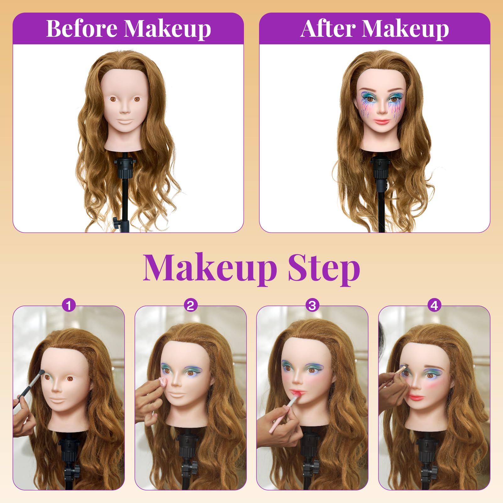 White Smoke 28" Mannequin Head Human Hair - 80% Real Hair Mannequin Head for Makeup Practice, Cosmetology Manikin Doll Head for Hair Styling, Hairdressing Training Head for Braiding #27