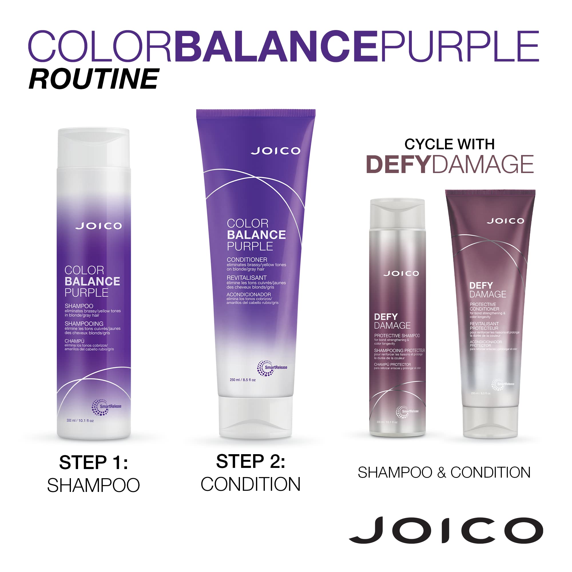 Joico Color Balance Purple Shampoo & Conditioner Set | Eliminate Brassy and Yellow tones | For Cool Blonde or Gray Hair