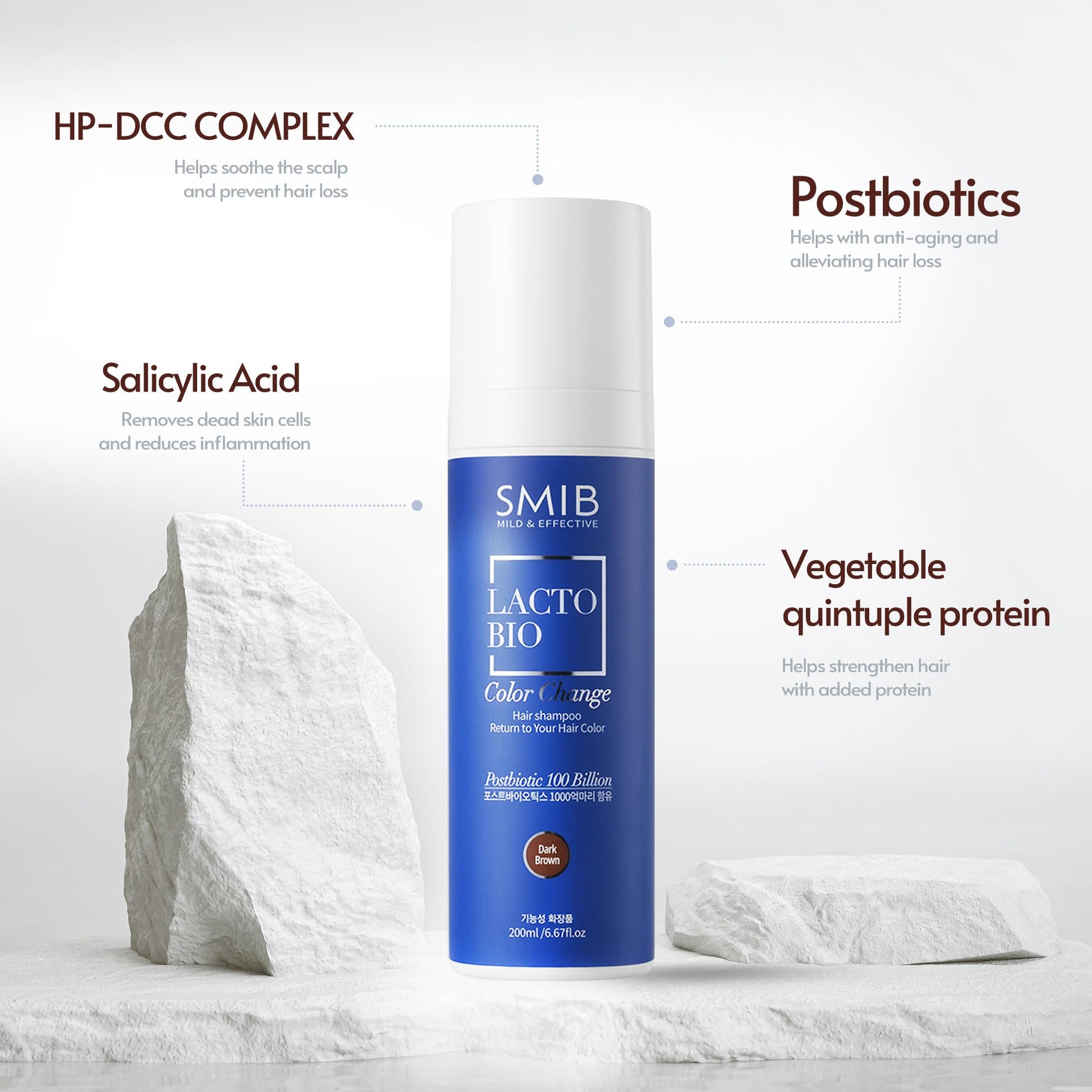 White Smoke SMIB Lactobio Hair Dye Shampoo | Gradual Gray Reduction with Probiotics | Natural Hair Darkening in 3-5 Minutes | Gentle Korean Formula for Daily Use (6.76 fl oz) (Dark Brown)