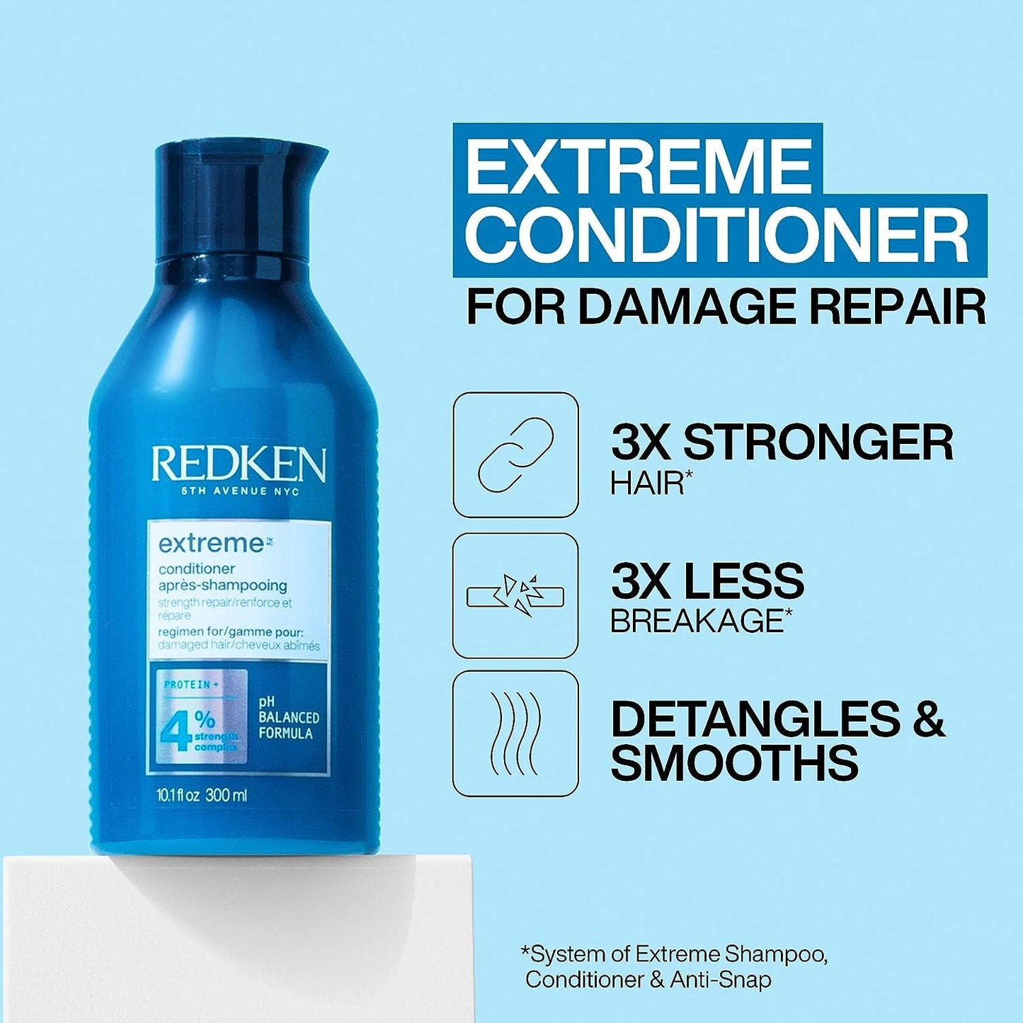 Après-shampoing Redken Extreme | Anti-casse et protection pour cheveux abîmés | Fortifie et renforce les cheveux | Infusé de protéines | Pour cheveux fragiles et cassants | 290 ml