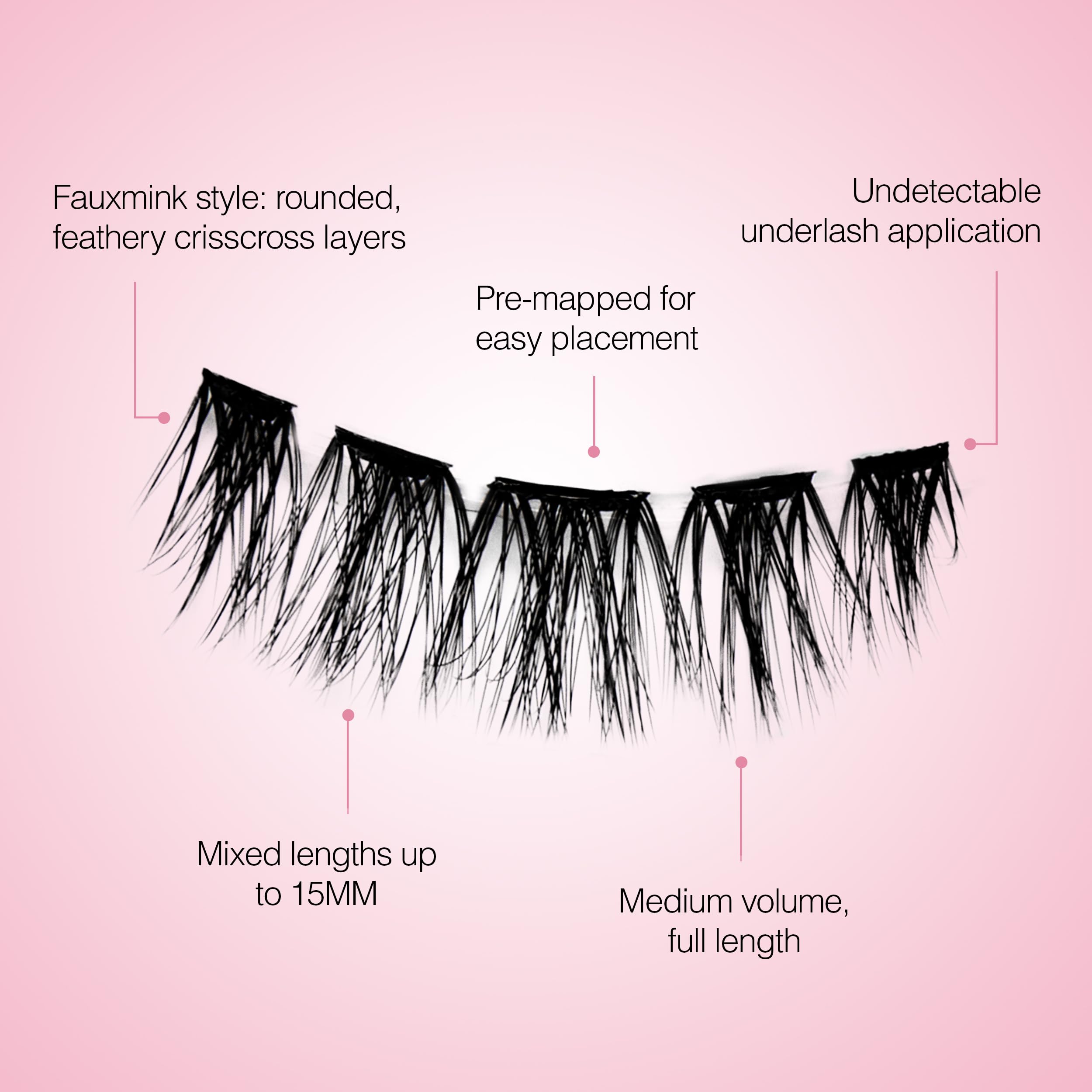 Ardell Press On Lashes Pre-Mapped DIY Lash Clusters - Fauxmink Volume, Pre-Glued Underlash, Easy to Apply False Eyelashes, Eyelash Extensions