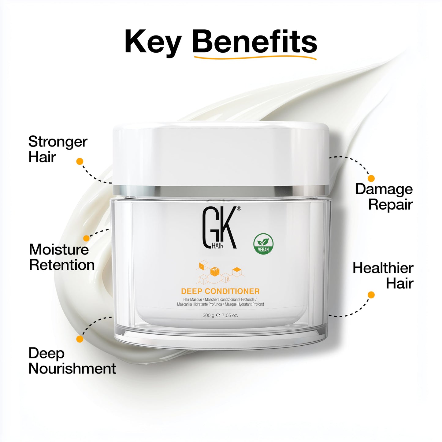 GK HAIR Global Keratin Deep Conditioner Masque (7.05 Fl Oz/200 g) Intense Hydrating Repair Treatment Mask for Dry Damaged Color Treated Frizzy Hair Restoration Formula with JOJOBA Seed Oils