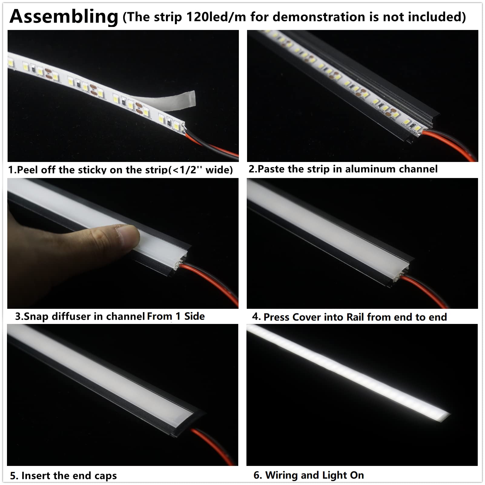 THMOOTHER 10-Pack 3.3FT/1M LED Strip Aluminum Channel Diffuser,Collar Shape Tape Light Under Cabinet Floating Shelf Alcove Recessed 25X7MM Matte Black Anodized Track, Milky Cover Concave Slot Profile