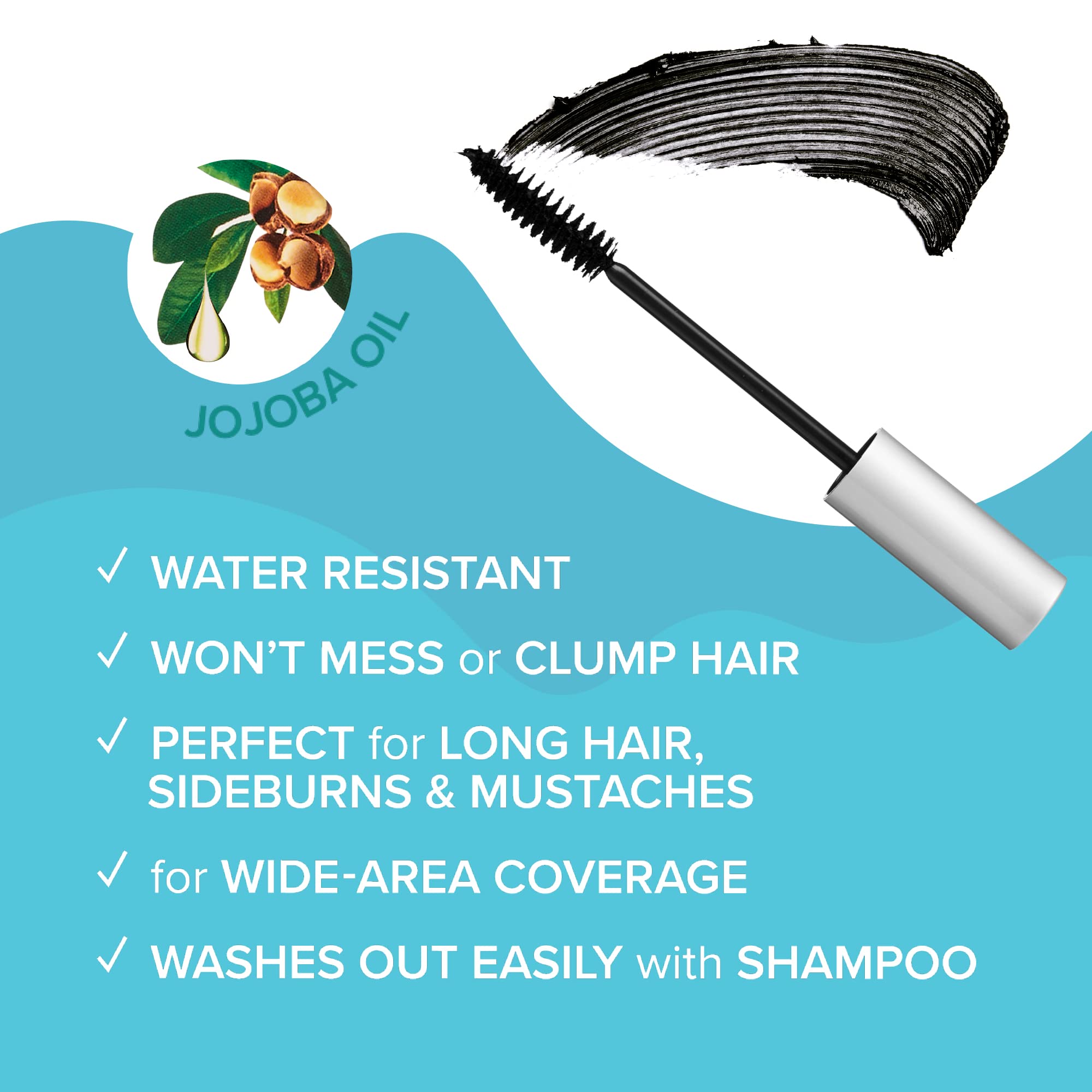 RED by KISS Quick Cover Root Touch Up Rescue (Jet Black), Mascara Natural Water-Resistant Temporary Gray Concealer Cover Up Brush for Hair Mustache & Beard, Formulated with Jojoba Oil