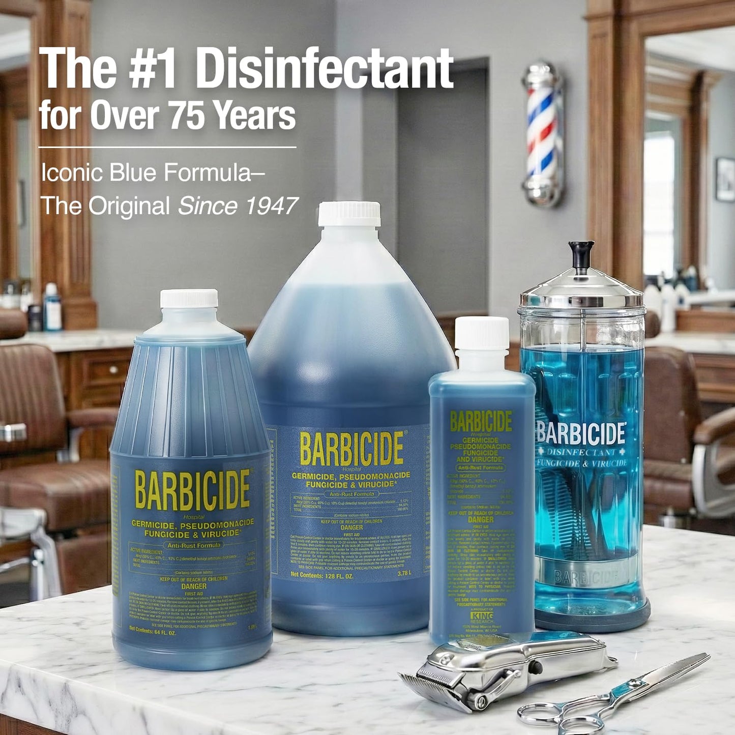 Dark Gray BARBICIDE Gallon Disinfectant Concentrate | EPA-Registered, Hospital-Grade Germicide for Salons & Barbershops | Anti-Rust Solution for Shears, Combs & Professional Tools | EPA-Registered