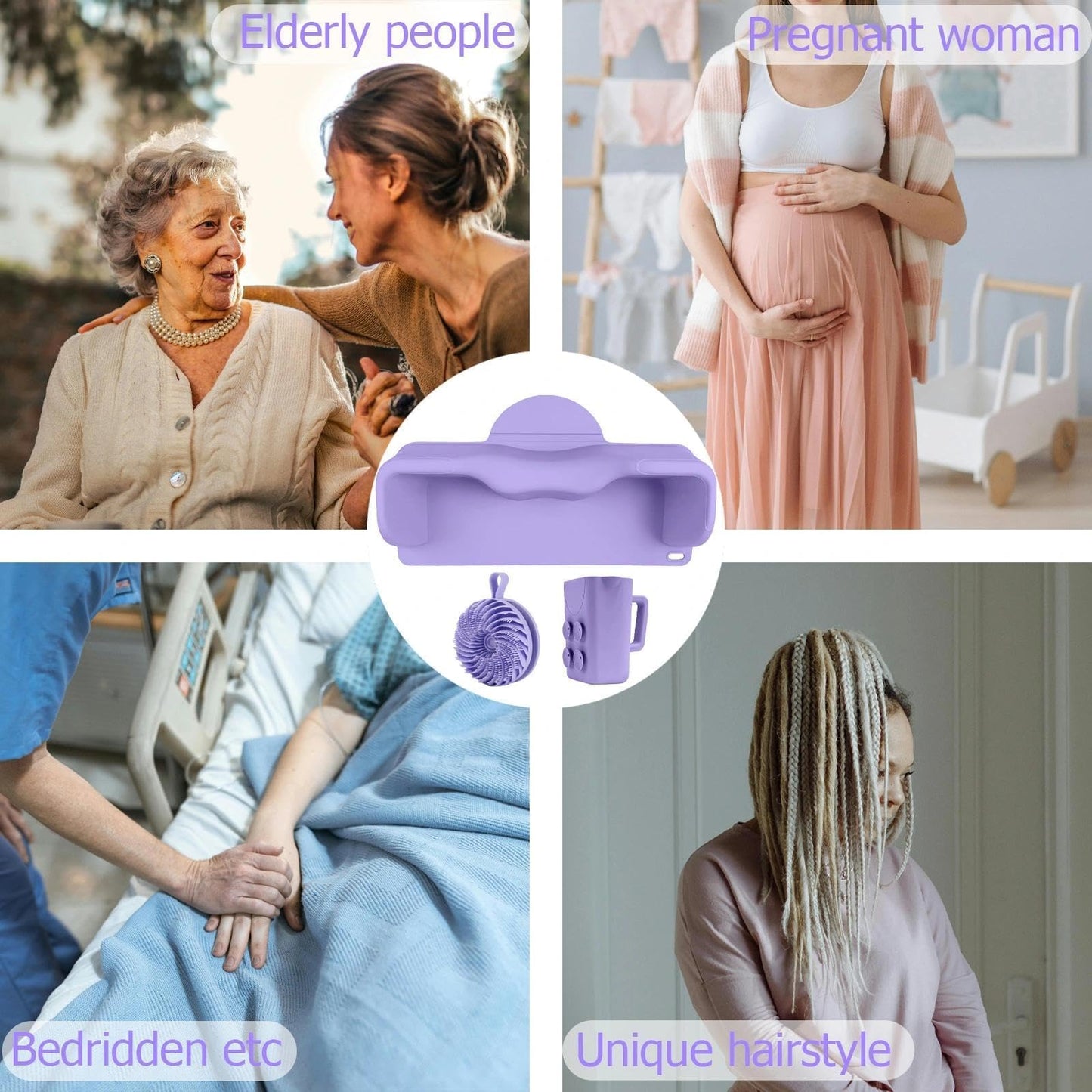 nestery Hair Washing Station for Kids, Silicone Portable Shampoo Bowl and Elderly with Rinse Cup & Scalp Massager, Hair Washing Basin for Sink or Bathtub at Home with Neck Support Purple