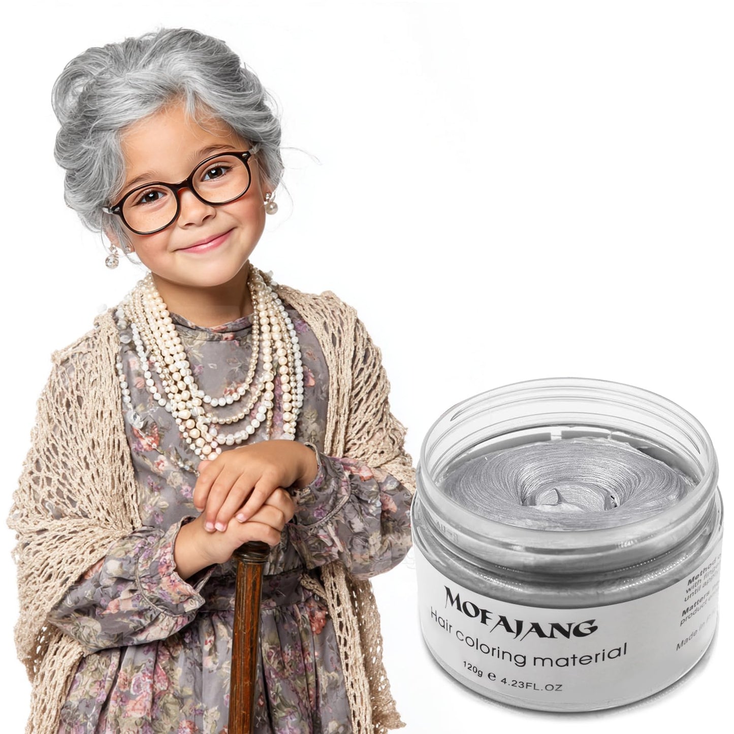 Silver Grey Hair Wax Pomades 4.23 oz - Natural Hair Coloring Wax Material Disposable Hair Styling Clays Ash for Cosplay, Party (Silver Grey)