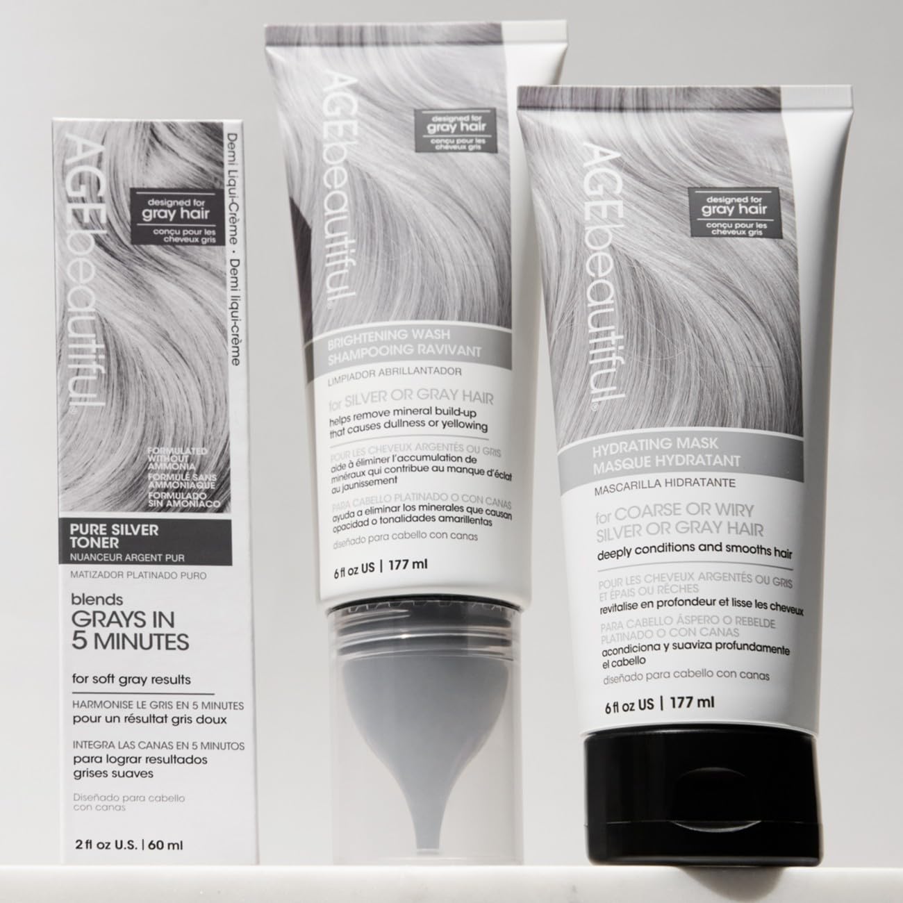 Gray AGE beautiful Brightening Wash Shampoo for Silver or Gray Hair, With CoQ10 + Charcoal, Remove Mineral Build-up & Pollution for Bright, Shiny Hair