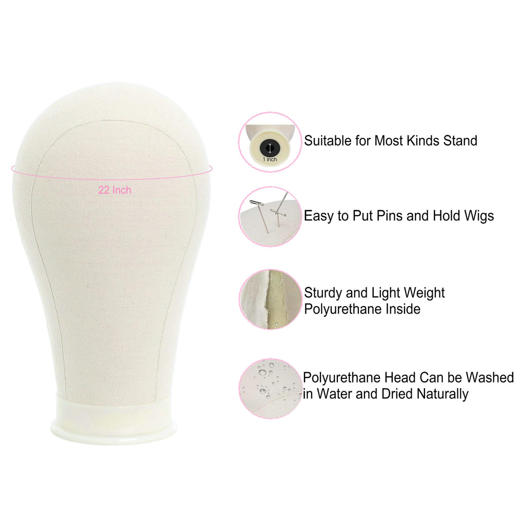 FUTAI 22 inches Canvas Mannequin Head with Tripod Stand Wig Cap T Pins Rat Tail Comb and Hairpins for Wig Making Practice Styling Training Display