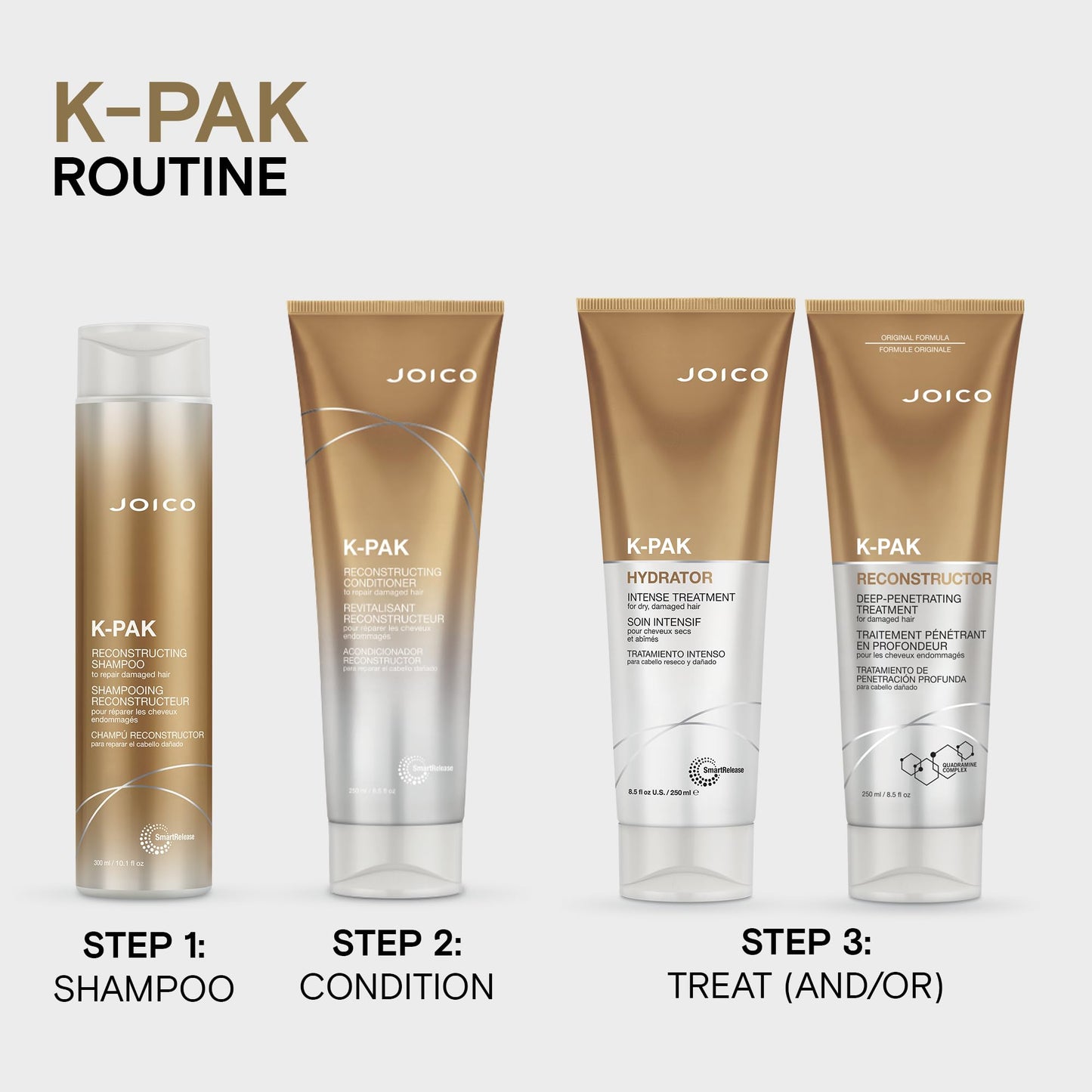 Joico K-PAK 重建深层渗透护理 | 适用于受损发质 | 修复并强韧发丝 | 重建并强韧受损发质 | 提高弹性 | 含角蛋白和精氨酸 | 红色 | 8.5 液体盎司