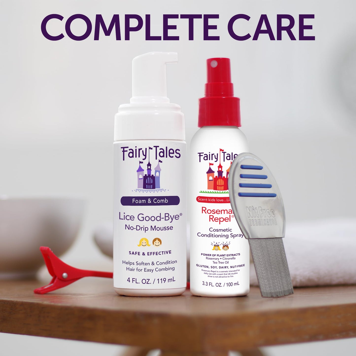 Fairy Tales Lice Good-Bye Survival Kit for Lice Treatment - Includes Treatment Mousse, Conditioning Spray, Comb, & Clip