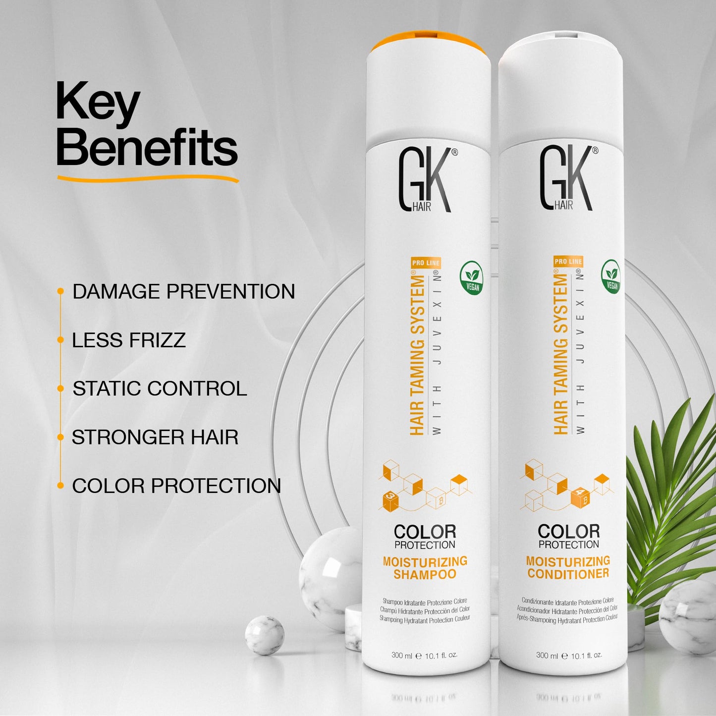 GK Hair Moisturizing Shampoo and Conditioner Set for Color Treated Hairs, Sulfate, Paraben, and Dye Free, with Global Keratin Naturally Derived Clean Ingredients (10.1 Fl Oz x 2)