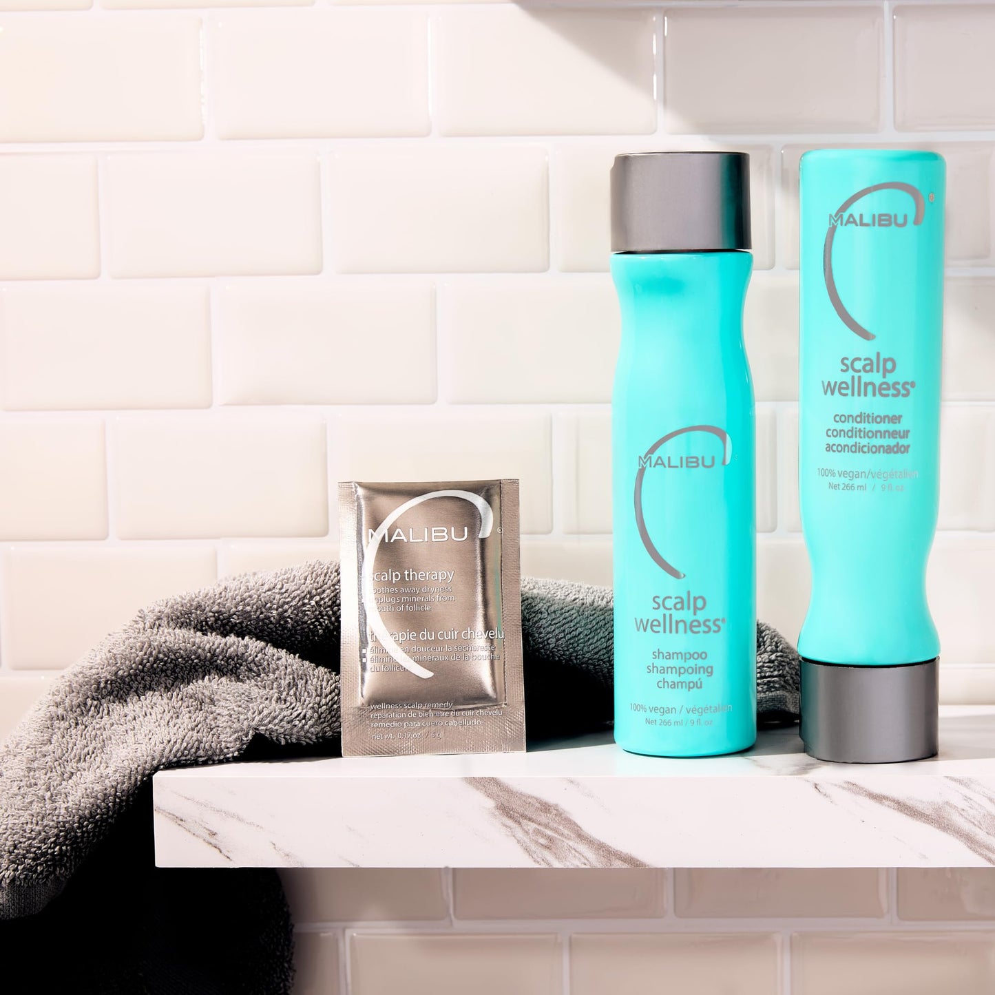 Misty Rose Malibu C Scalp Wellness Collection - Soothing Shampoo and Conditioner Hair Care Set for Dry Scalp - Formulated with Vitamin C Antioxidant Complex - Travel Size Scalp Remedy Packets Included (33.8 oz)