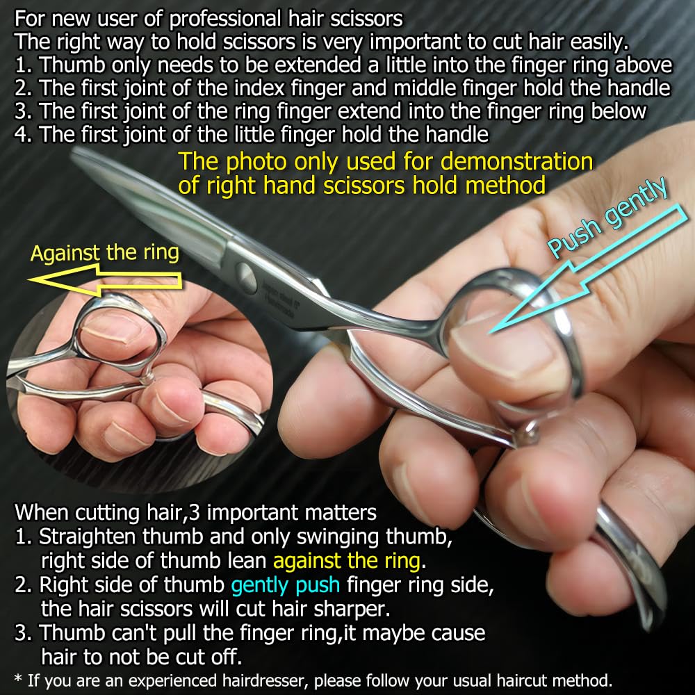 Black 5.5" Professional Hair Scissors Barber Haircut Cutting Scissors Hairdresser 440C Hair Shears Blind Hole Convex Edge KINSARO for Hairdresser Barber or Home Use