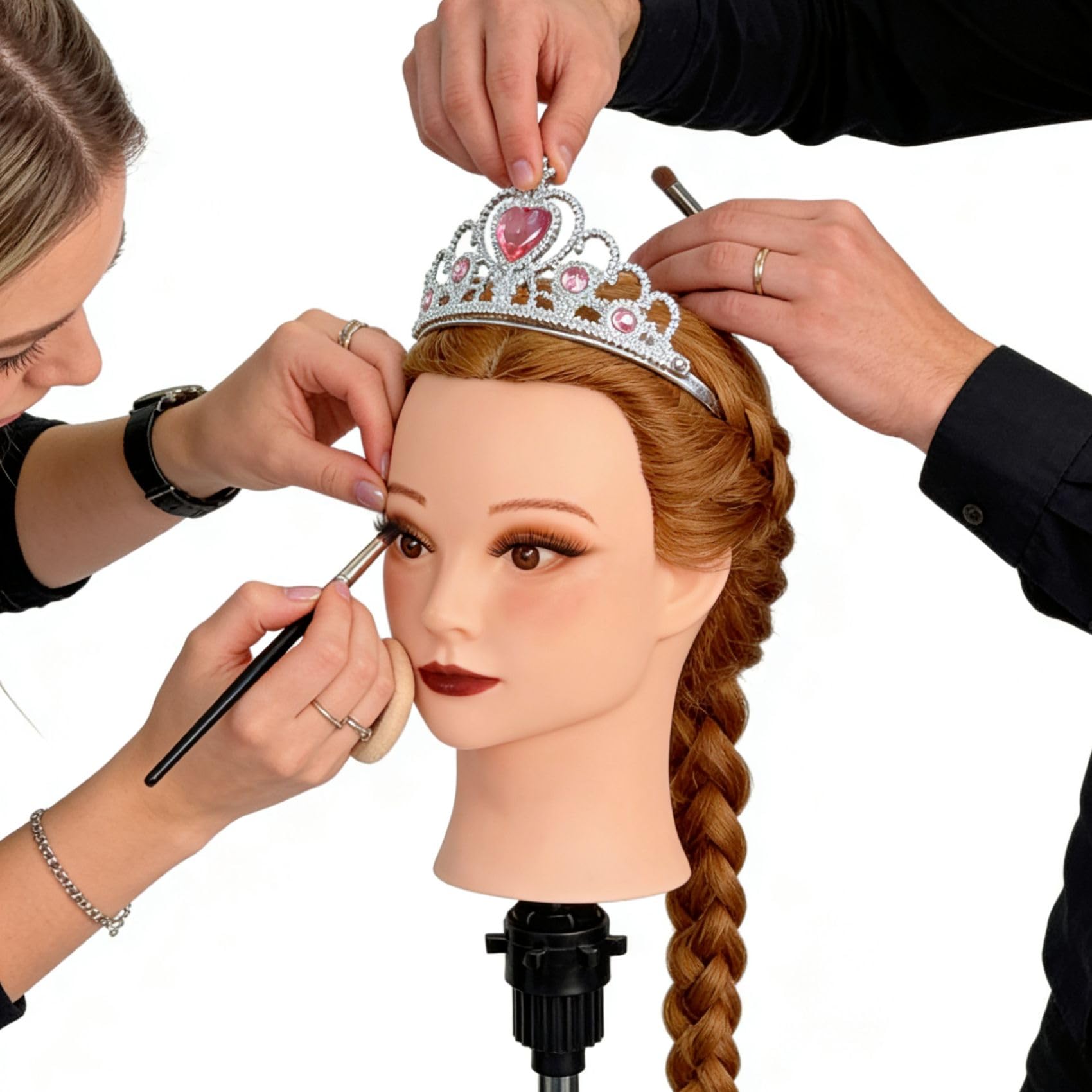 Makeup Mannequin Head with 80% Light Auburn Real Hair, Practice Hair Mannequin Head for Hair Styling, 28" Cosmetology Training Doll Head for Kids