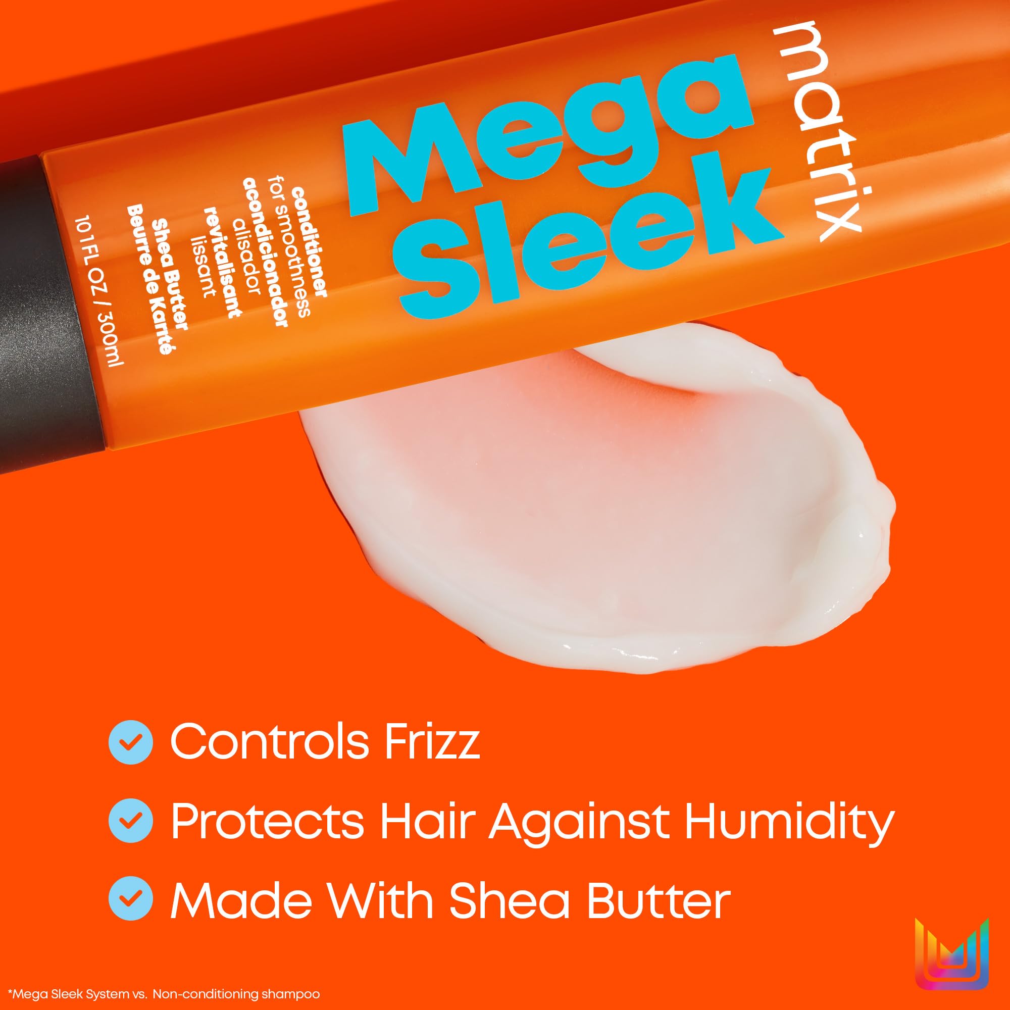 Matrix Mega Sleek Conditioner - Smoothing and Detangling, Moisturizes and Adds Shine, For Dry, Damaged & Frizzy Hair, Salon Professional Conditioner, With Shea Butter, Vegan, 33.8 Fl Oz