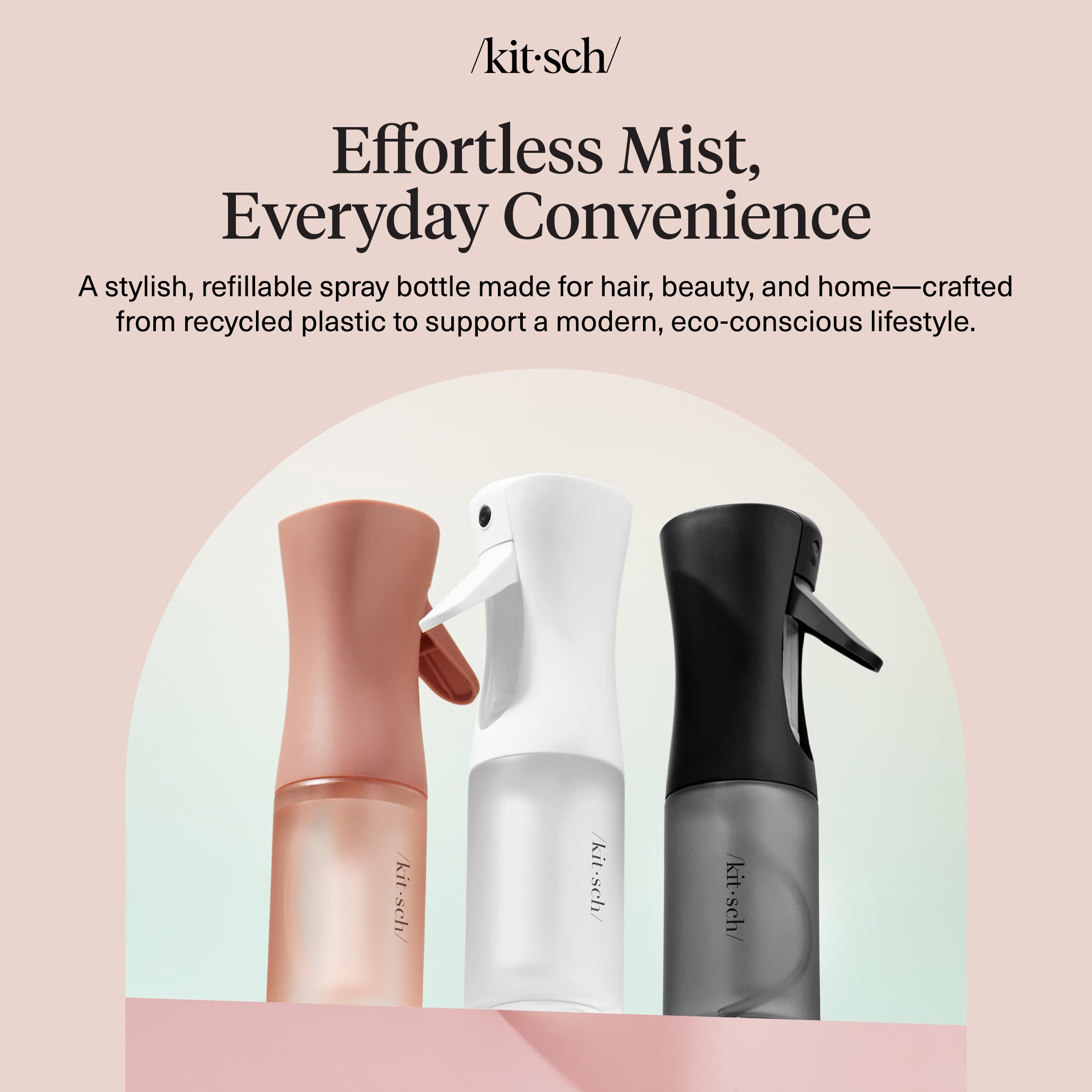 Kitsch Continuous Spray Bottle for Hair – Fine Mist Water Mister & Water Spray Bottle – Recycled Hair Spray Bottle – Spray Bottles for Cleaning, Styling, Plants & More – Black, 150ml