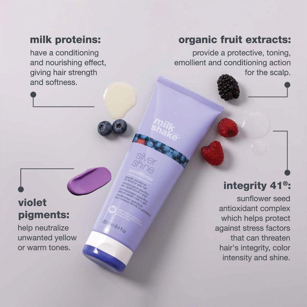milk_shake Silver Shine Purple Shampoo 10.1 Fl Oz + Silver Shine Purple Conditioner 8.4 Fl Oz - Blonde Shampoo and Conditioner for Brassy Hair