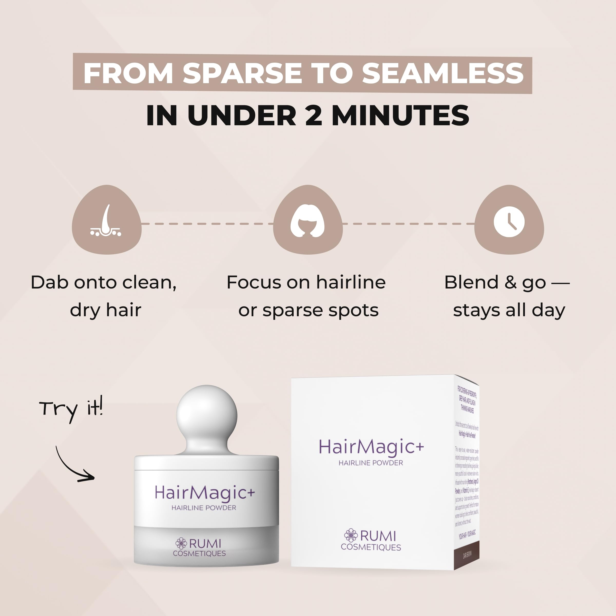 Rumi Cosmetiques HairMagic+ Root Touch Up Powder for Mature Women – Instant Gray Hair Coverage & Hairline Filler – Water-Resistant, Natural Finish, with Argan Oil & Vitamin E (Natural Blonde)