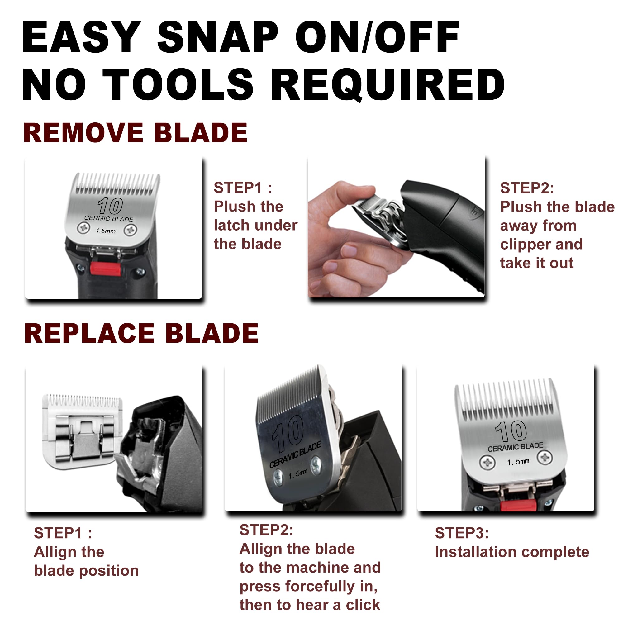 FUHKQE Detachable Pet Clipper Blades Dog Grooming Clipper Replacement Ceramic Blades Set, Compatible with Andis, Wahl, Oster(Size 30#+10#+4FC+5FC+7FC,Cut Length0.5mm-9.5mm)