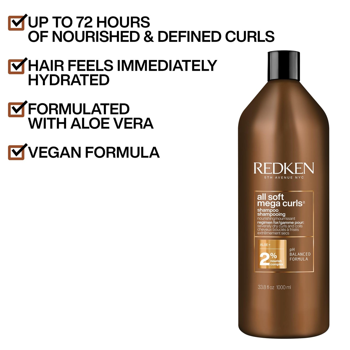 Shampoing Redken All Soft Mega Curls | Pour cheveux extrêmement secs | Shampoing sans sulfate | Pour cheveux bouclés et frisés | Nourrit et adoucit les cheveux très secs | À l'aloe vera