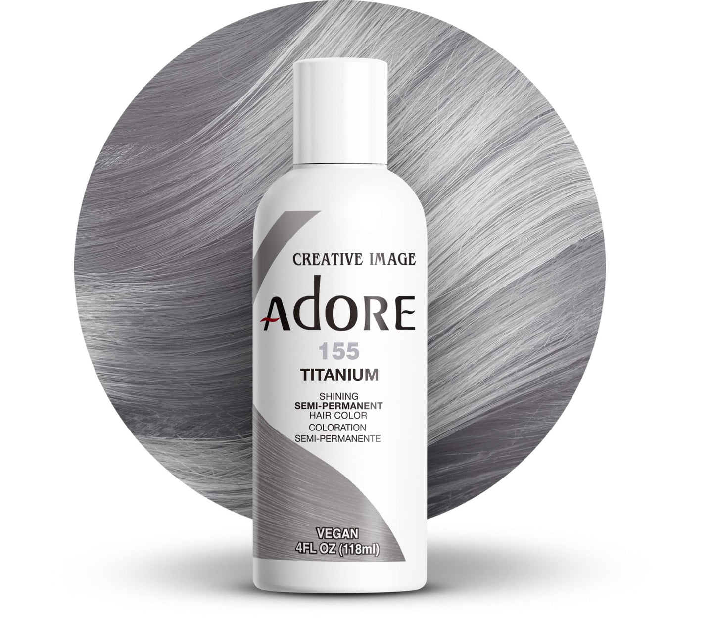 Adore Semi Permanent Hair Color - Vegan and Cruelty-Free Hair Dye - 4 Fl Oz - 155 Titanium (Pack of 1)