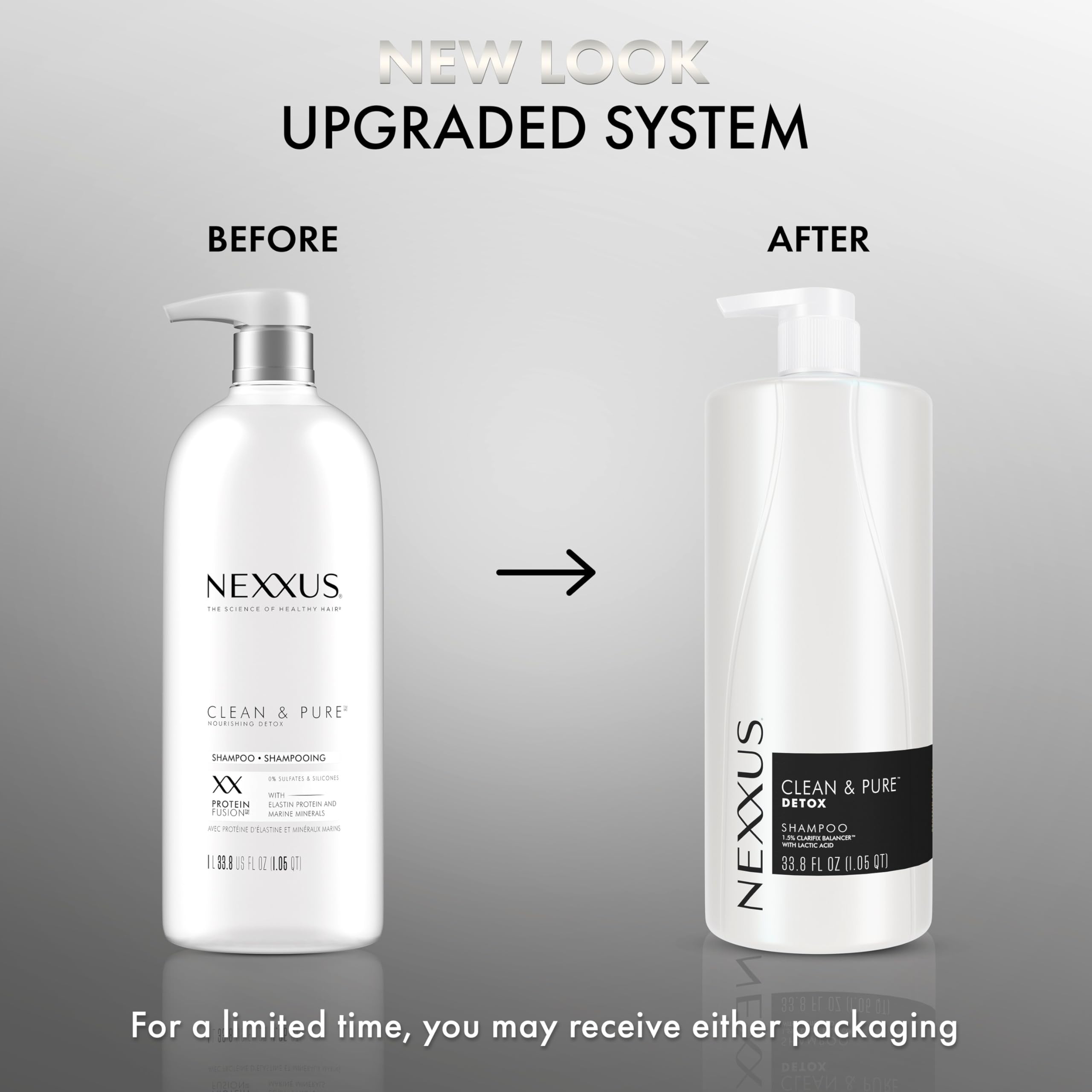 Nexxus Clean & Pure Shampoo Detox for Professional-Level Silicon, Sulfate & Paraben Free Hair Care Powered by CLARIFIX BALANCER Technology with Lactic Acid 33.8 oz