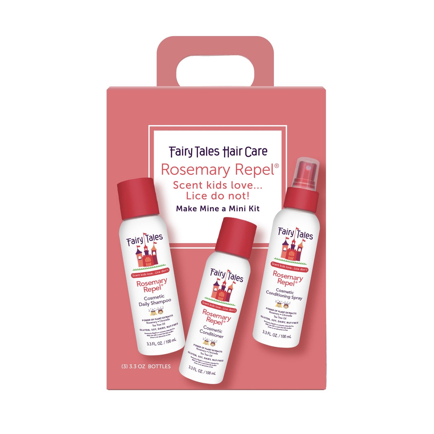 Fairy Tales Rosemary Repel Shampoo, Conditioner, and Conditioning Spray for Kids – Travel Set – Paraben Free, Sulfate Free, Gluten Free, Nut Free – 3.3 oz (Pack of 3)