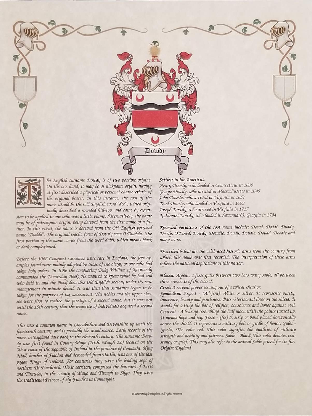 Light Gray Mr Sweets Rusk Coat of Arms, Crest & History 8.5x11 Print - Name Meaning, Genealogy, Family Tree Aid, Ancestry, Ancestors, Namesakes - Surname Origin: Polish Poland